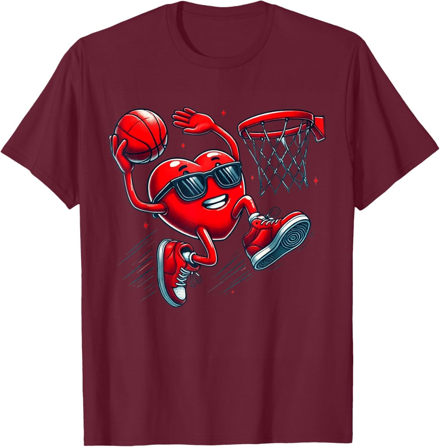 Valentines Day Basketball Funny Red Heart Love Boys Kids T-Shirt - T-Shirt | Maroon