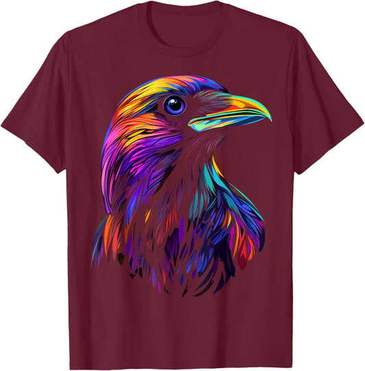 Colorful Crow Face Cute Birds Animal Lover Men Women Black T-Shirt - T-Shirt | Maroon