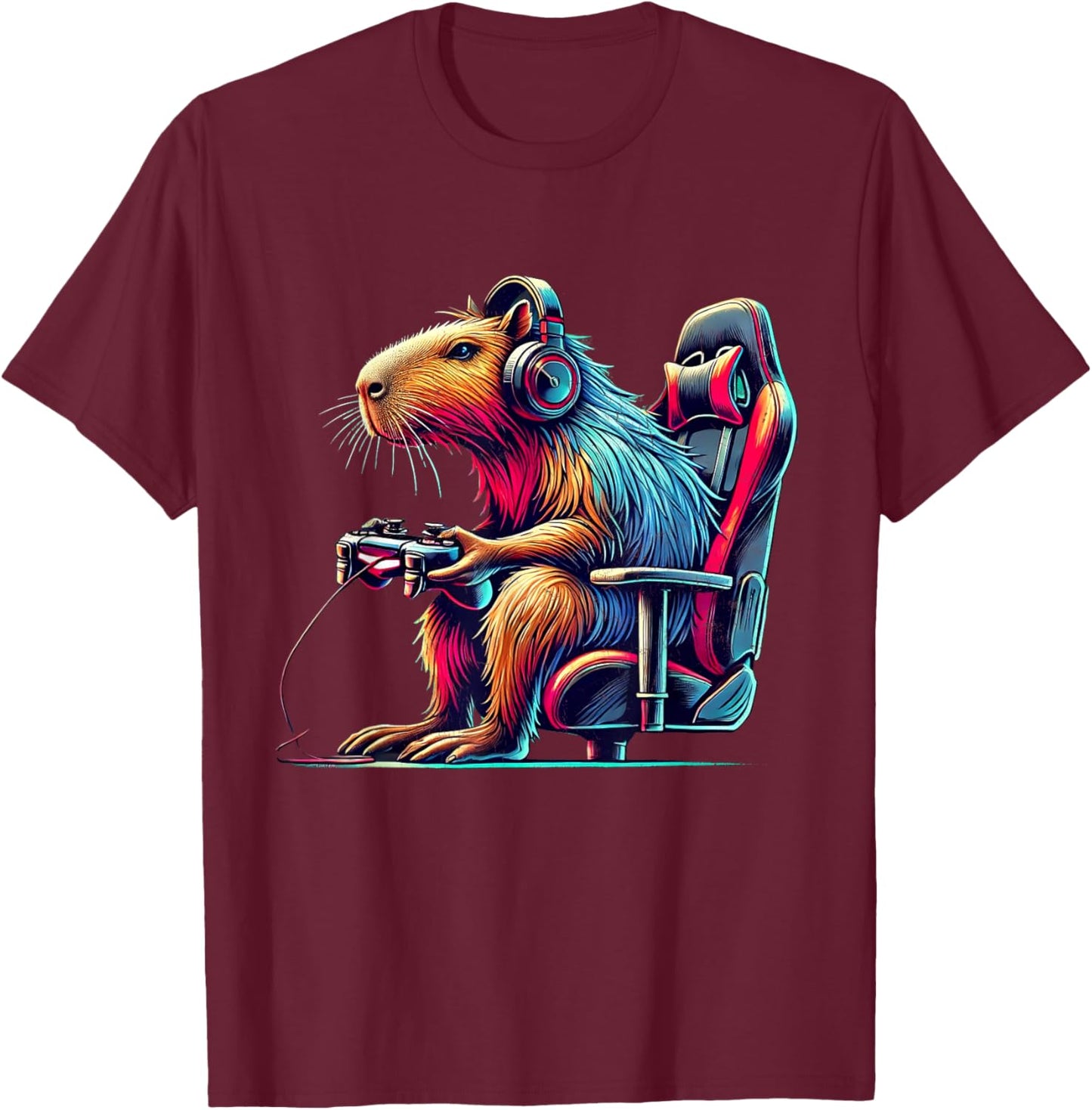 Funny Capybara Gaming Retro Rodent Capybara Video Games T-Shirt - T-Shirt | Maroon