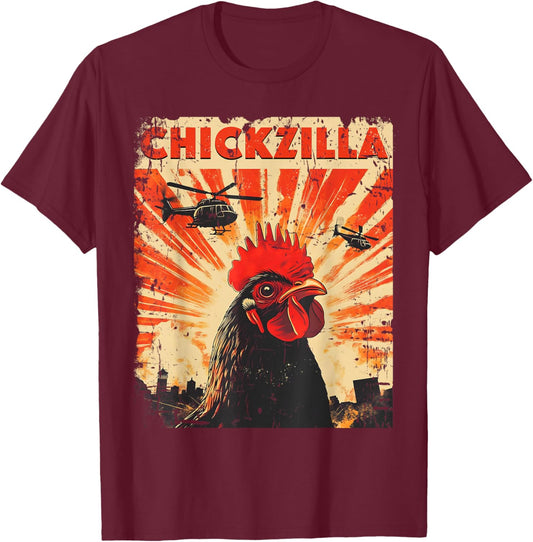 Funny Chicken Japan Retro Vintage Design Chickzilla T-Shirt - T-Shirt | Maroon