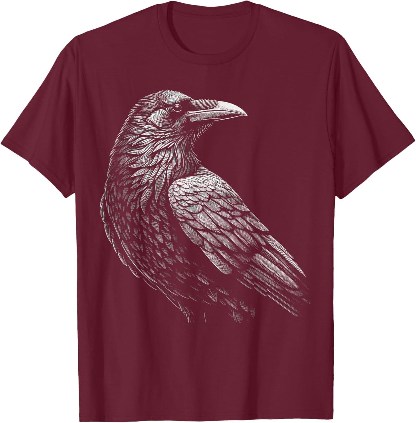 Beautiful Black Raven Crow Artwork T-Shirt - T-Shirt | Maroon