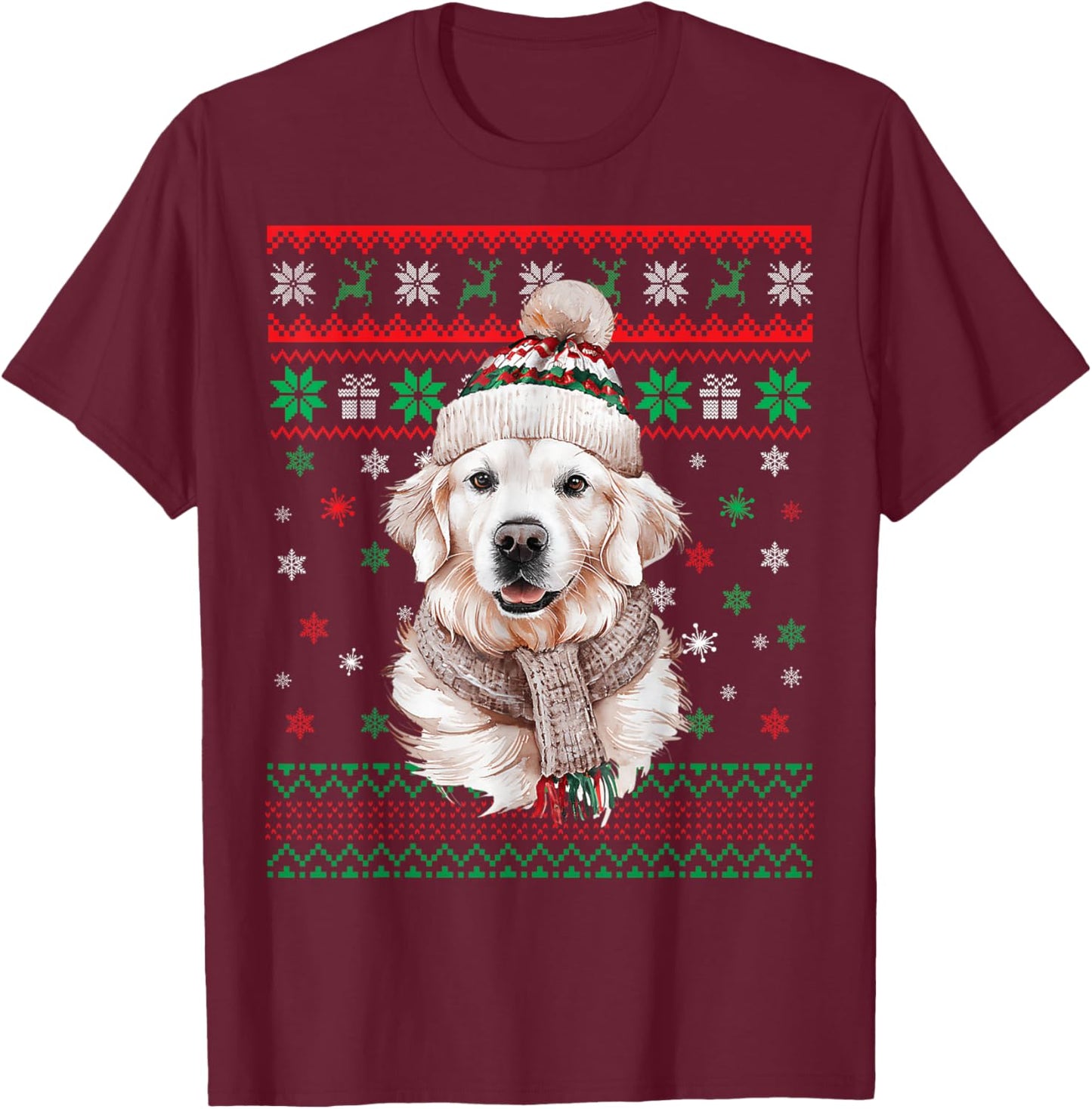 White English Cream Golden Retriever Mom Dog Puppy Christmas T-Shirt - T-Shirt | Maroon