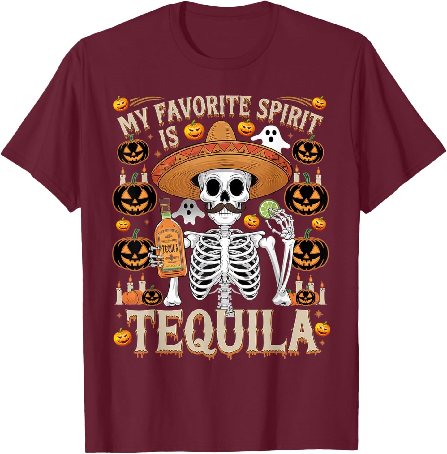 Ghost Tequila, My Favorite Spirit Is Tequila Ghost T-Shirt - T-Shirt | Maroon