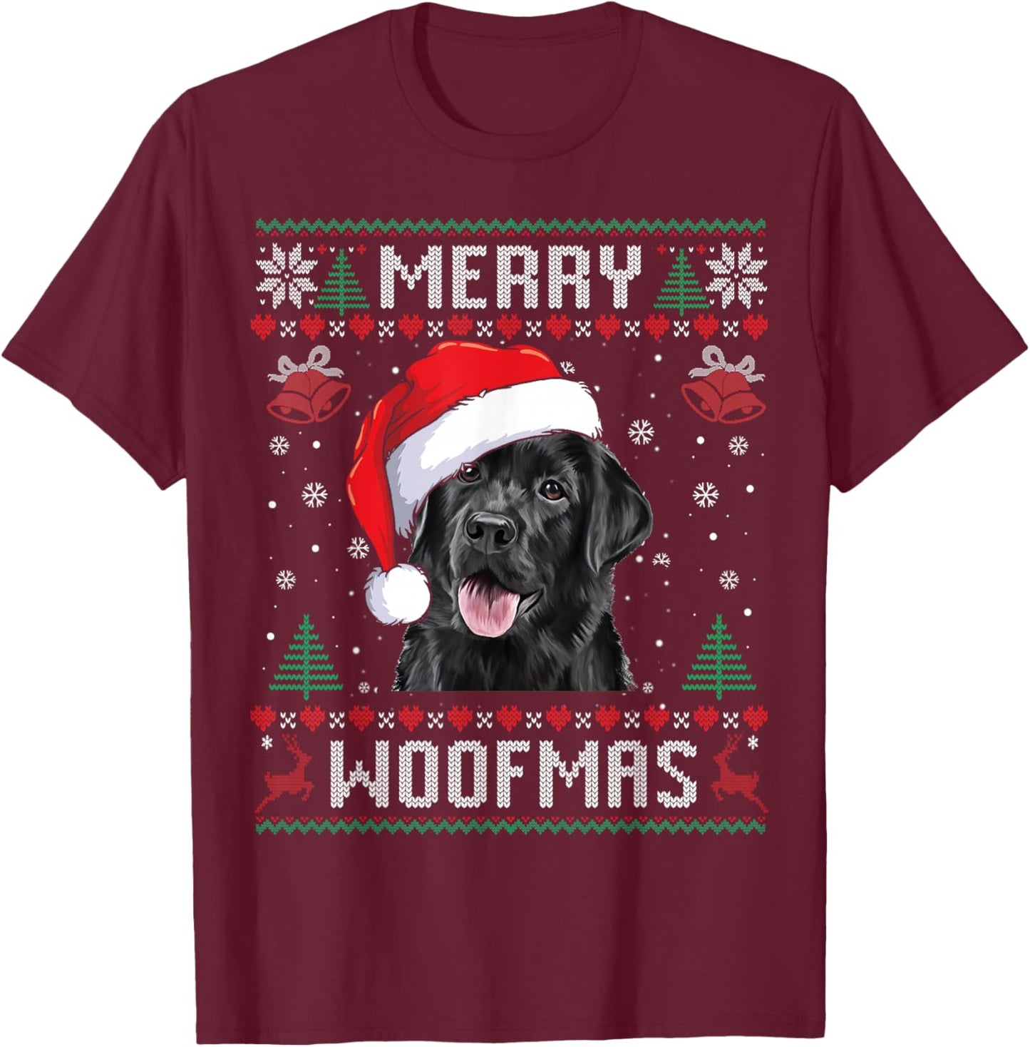 Merry Woofmas Ugly Sweater Black Lab Labrador Christmas T-Shirt - T-Shirt | Maroon