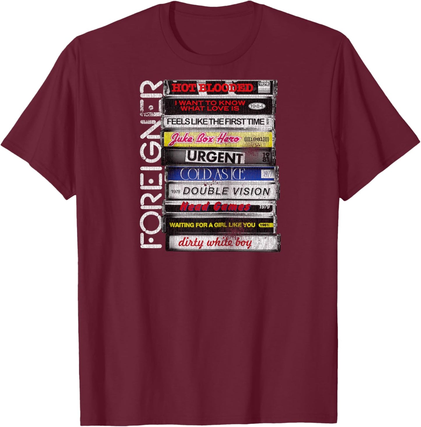 Foreigner Classic Hit Songs 80s Rock Band Raglan Baseball T-Shirt - T-Shirt | Maroon