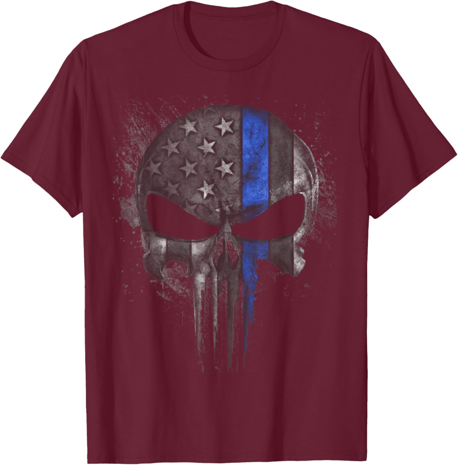 Thin Blue Line Skull T-Shirt - T-Shirt | Maroon