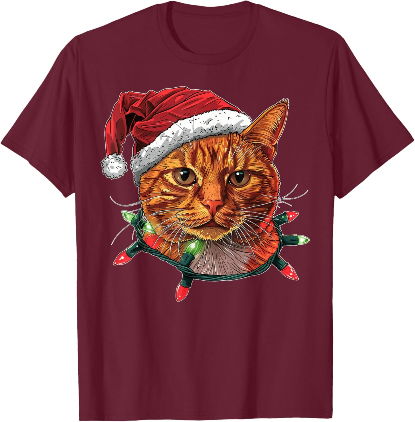 Cute Orange Cat Tabby Cat Christmas Hat Xmas Women Kids T-Shirt - T-Shirt | Maroon