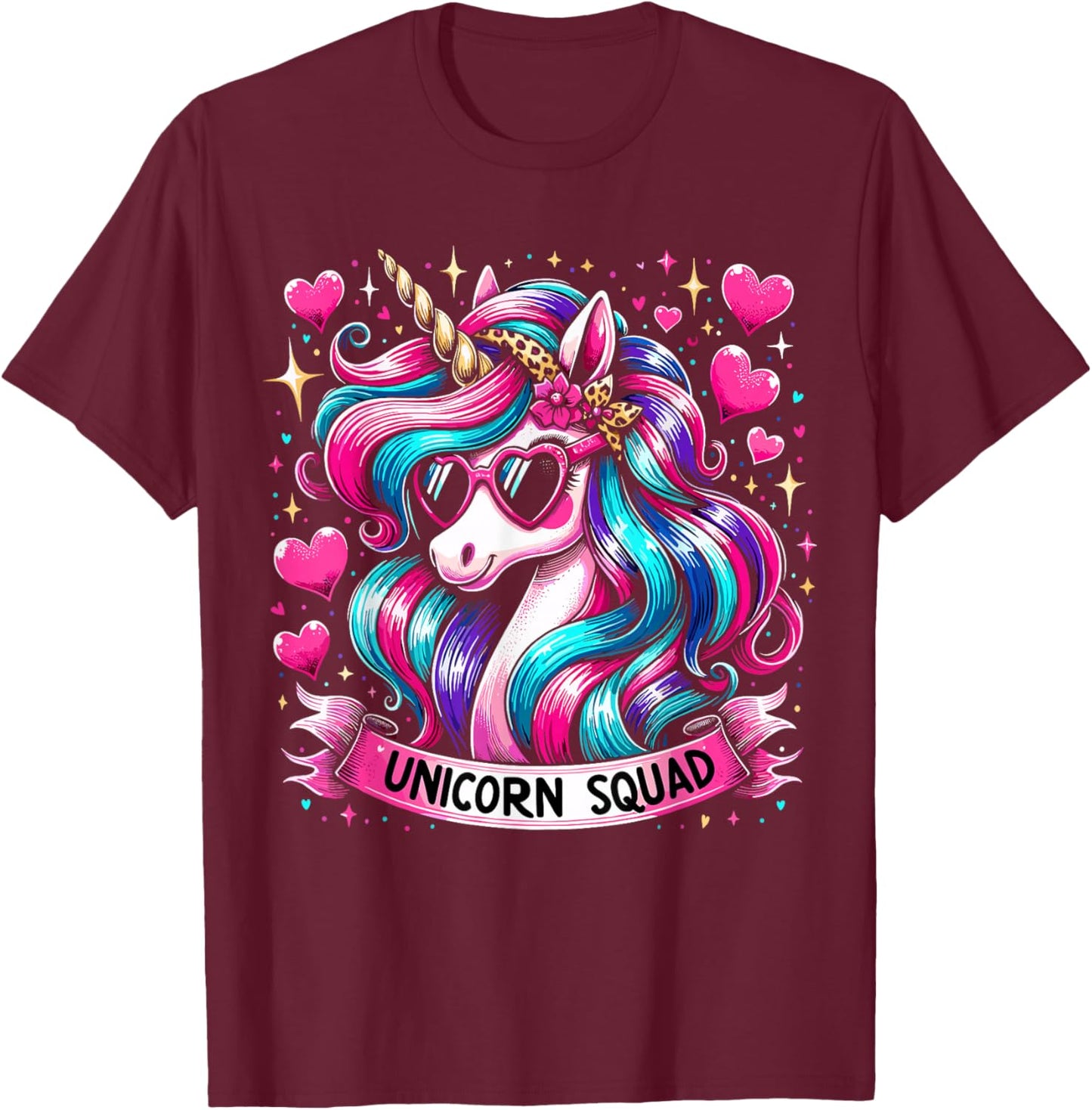 Unicorn Squad Unicorn with leopard Bandana T-Shirt - T-Shirt | Maroon