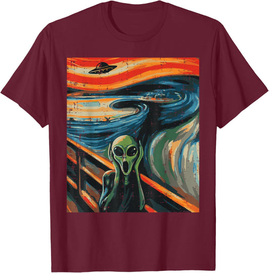 Alien Scream Painting Funny UFO Space Art Women Men Kids T-Shirt - T-Shirt | Maroon