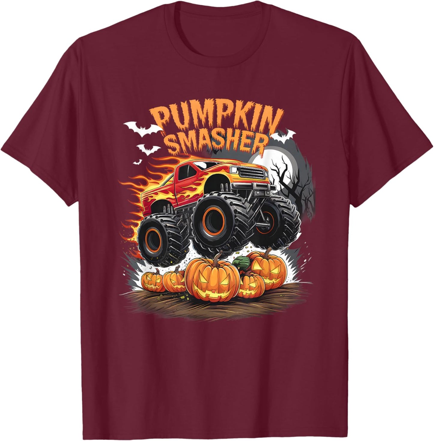 Pumpkin Smasher Monster Truck Funny Halloween Pun T-Shirt - T-Shirt | Maroon