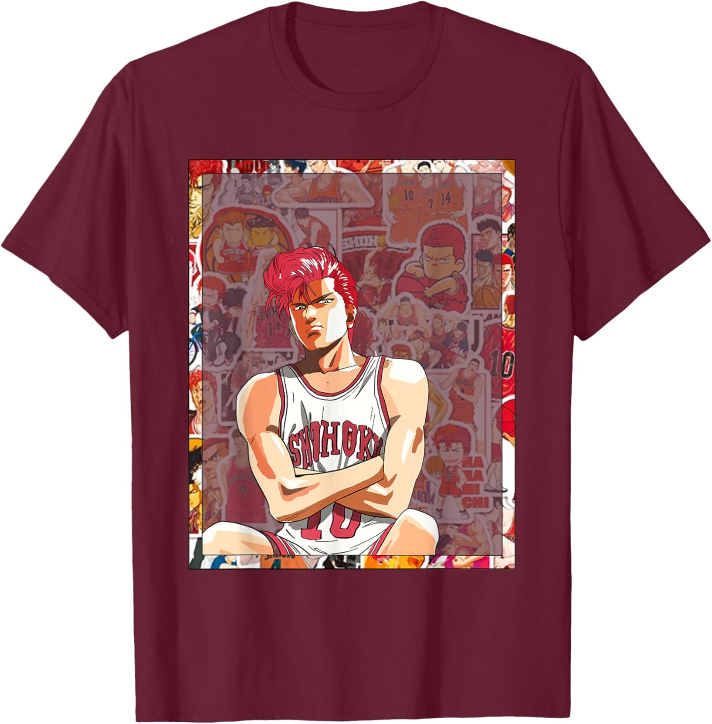 Bokchu Hanamichi Sakuragi -Adults Anime Black Small Classic Fit Short Sleeve T-Shirt - T-Shirt | Maroon