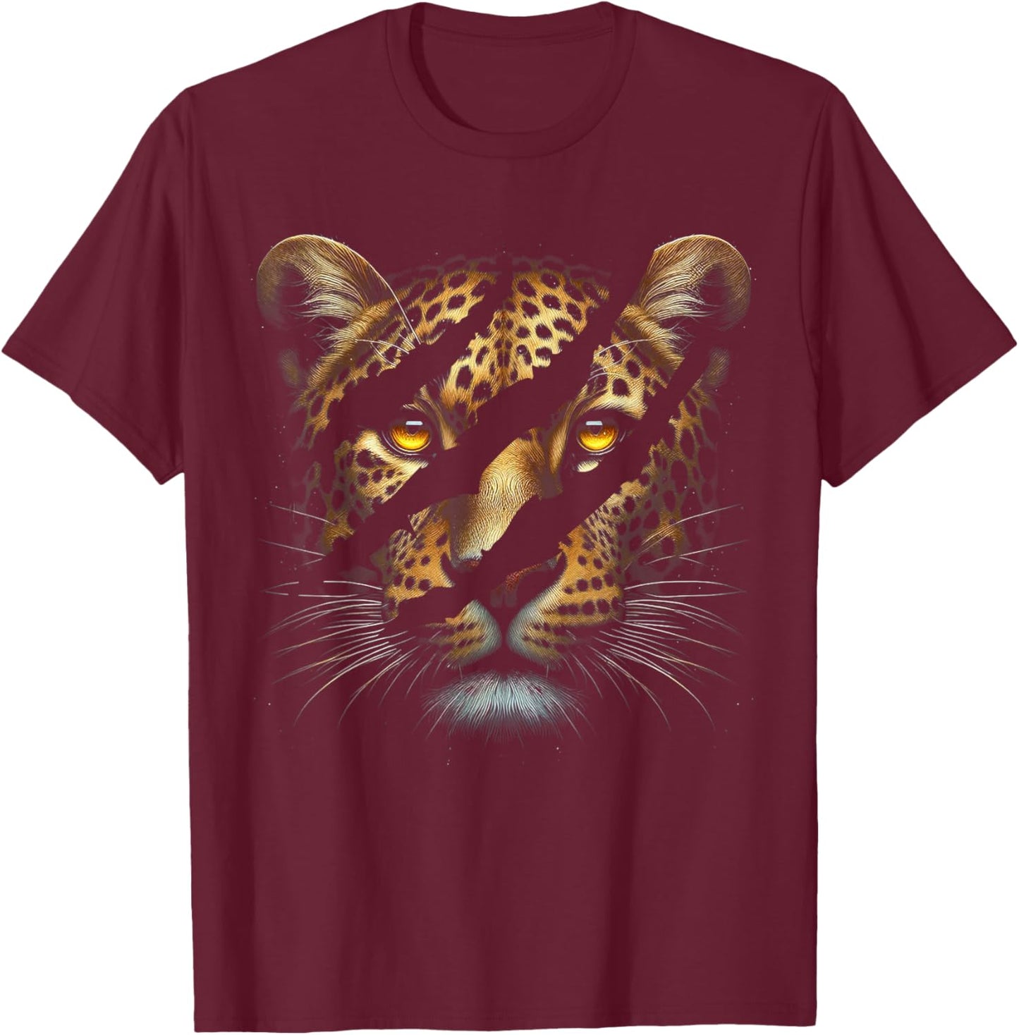 Leopard Cheetah Tiger Leopard Face Lion Cat T-Shirt - T-Shirt | Maroon