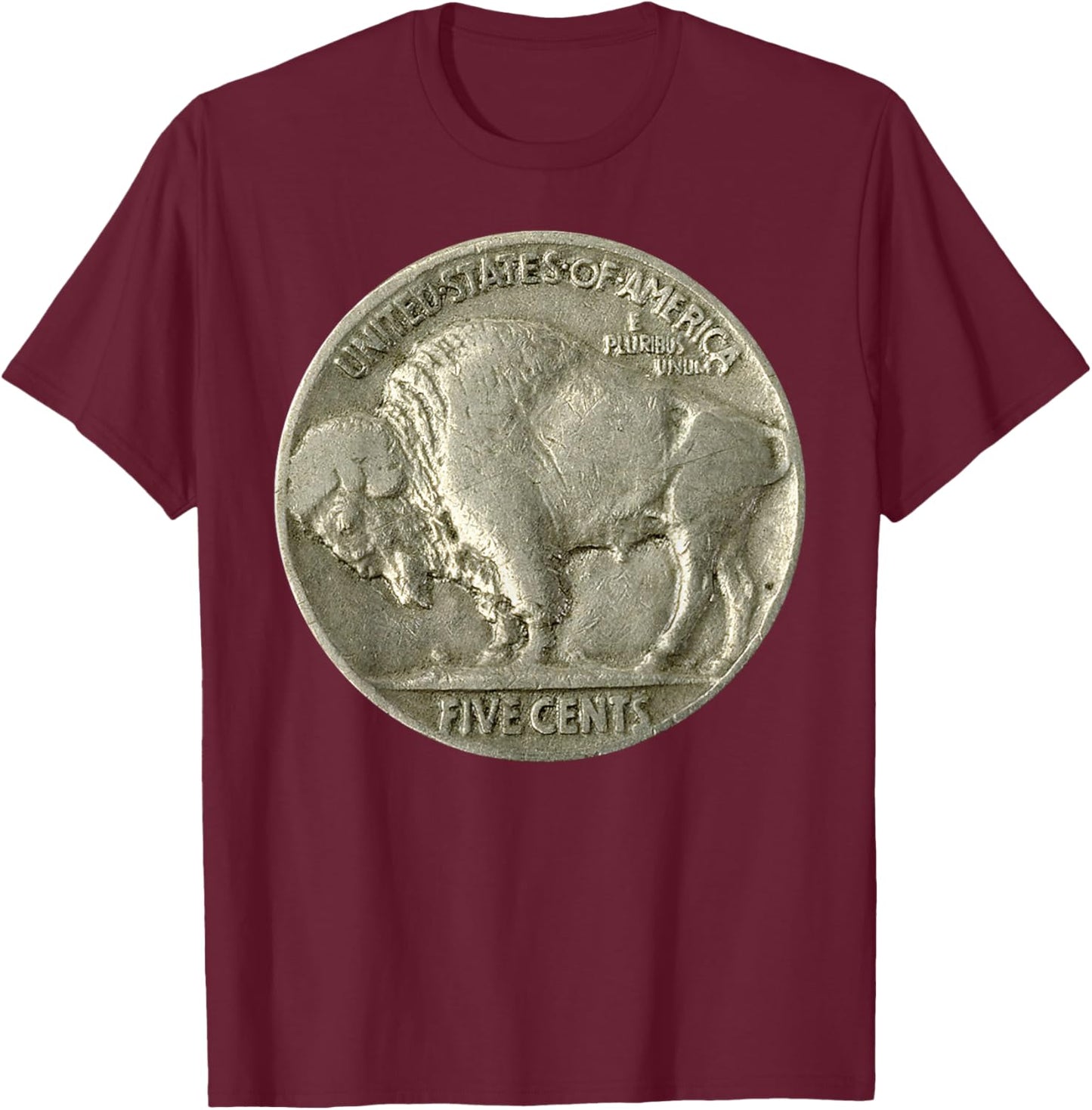 Buffalo Nickel Vintage Coin Design Classic American Currency T-Shirt - T-Shirt | Maroon