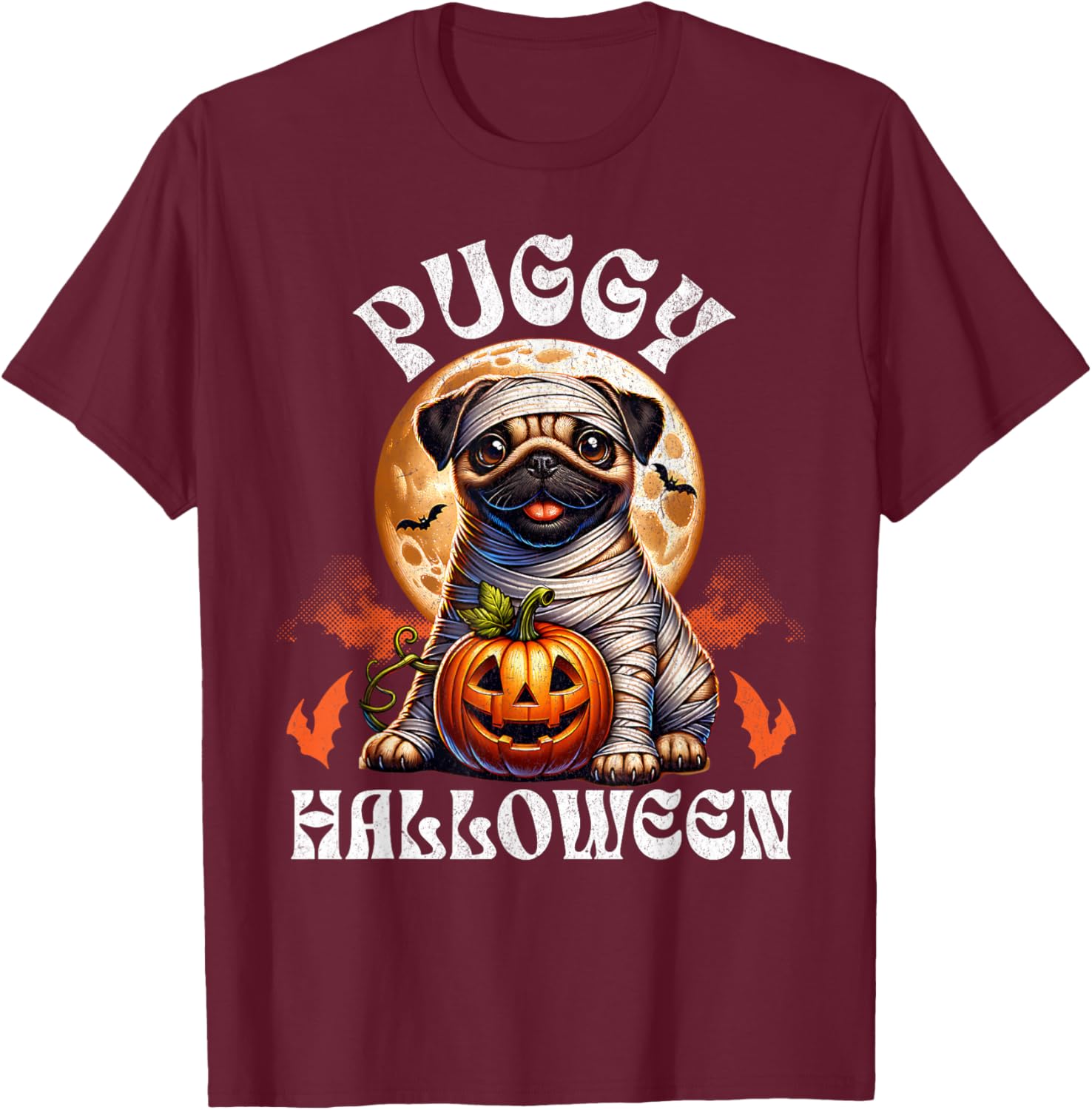 Halloween Costume Pug Halloween Puggy Halloween T-Shirt - T-Shirt | Maroon