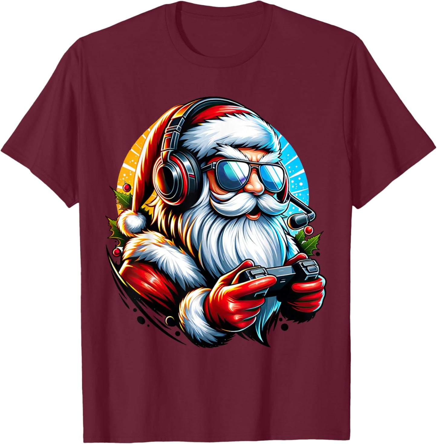 Christmas Gamer Boys Video Game Santa Xmas T-Shirt - T-Shirt | Maroon