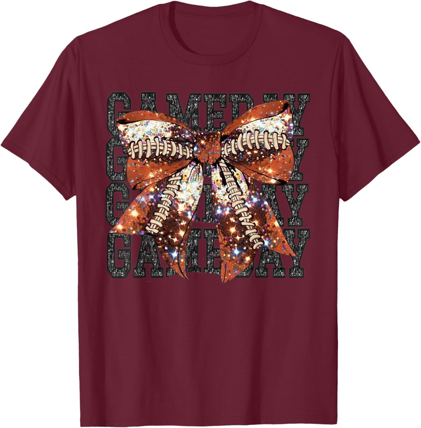 Game Day Football Bling Bling Football Lover Coquette Bow T-Shirt - T-Shirt | Maroon