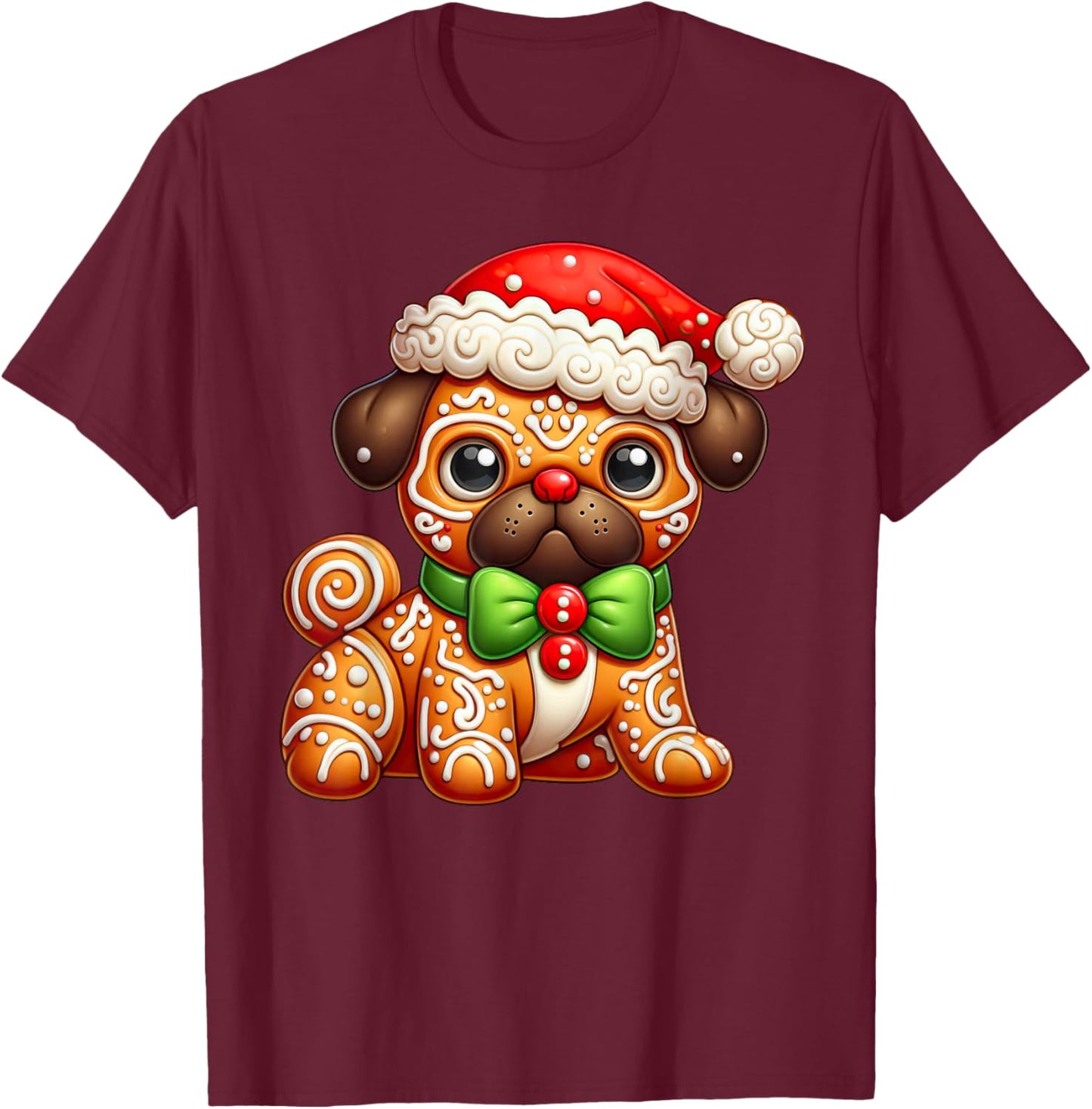 Funny Gingerbread Man Pug Christmas Kids T-Shirt - T-Shirt | Maroon