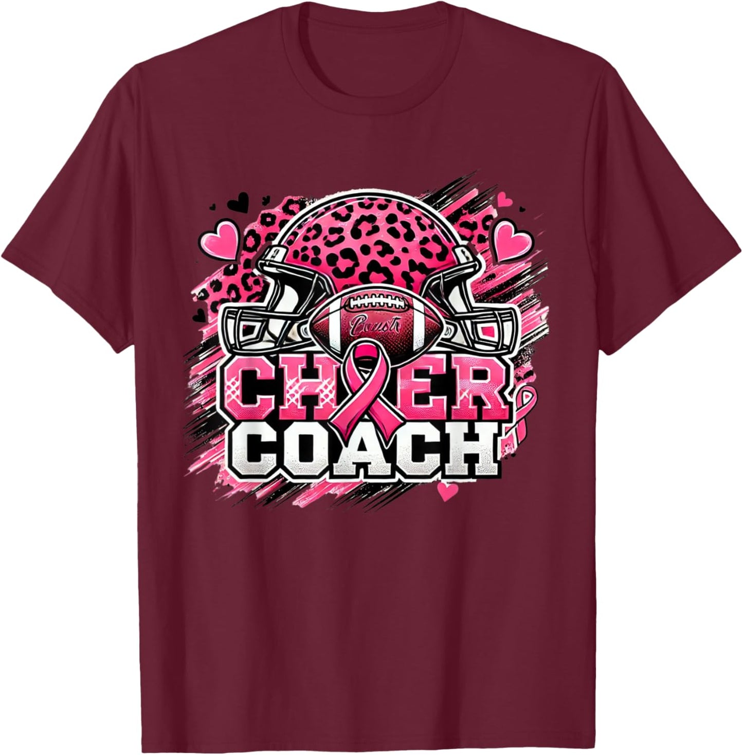 Cheer Coach Football Breast Cancer Awareness Day T-Shirt - T-Shirt | Maroon