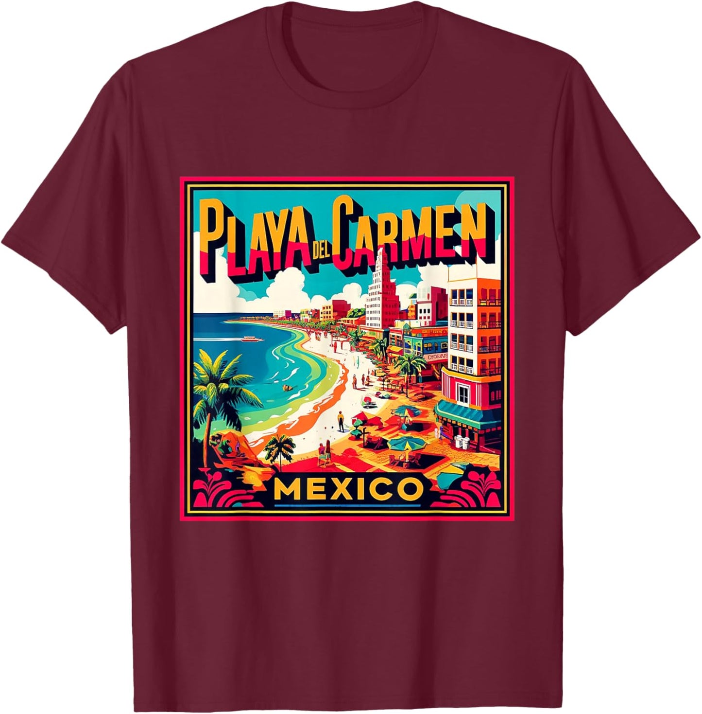 Playa Del Carmen Mexico Shirt Family Trip Retro Beach City T-Shirt - T-Shirt | Maroon
