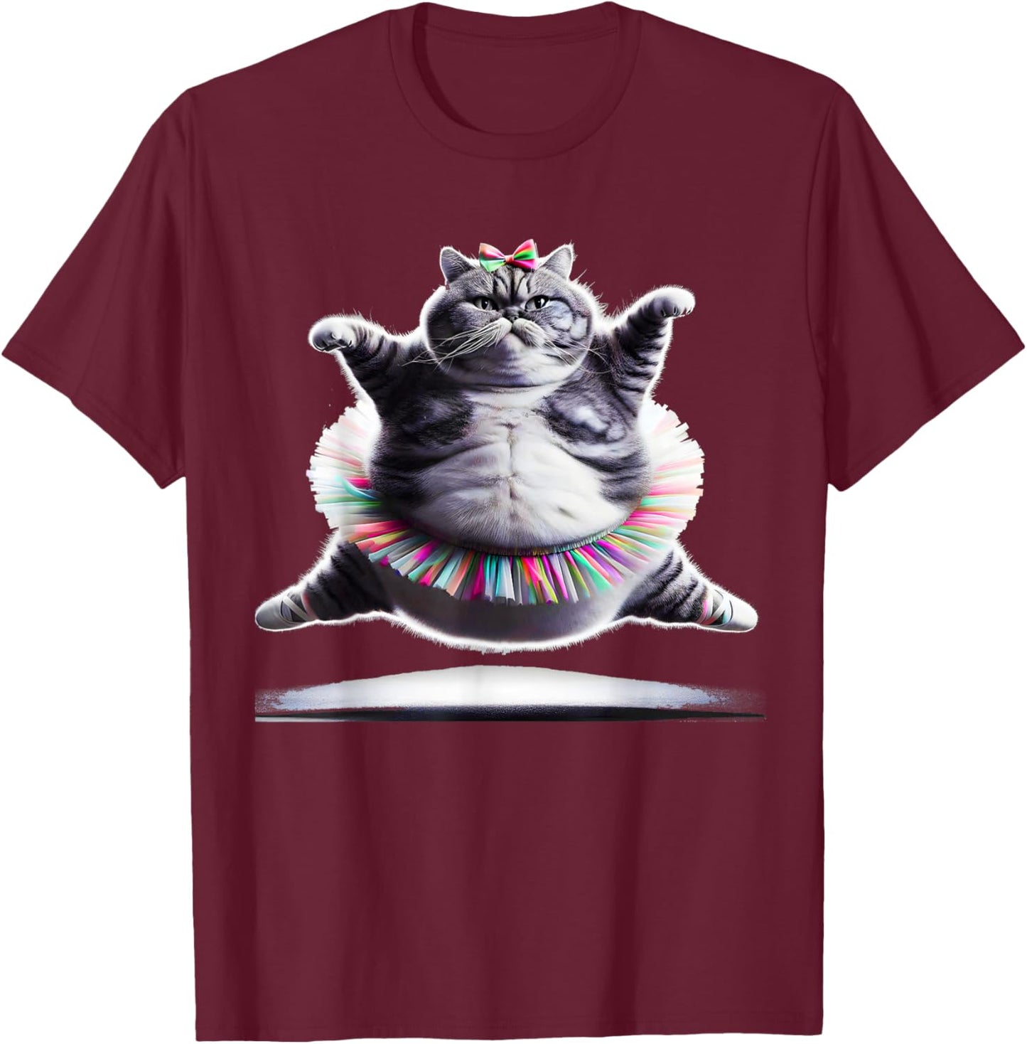 Funny Chubby Ballet Kitty Cat Wearing a Tutu Dancing. T-Shirt - T-Shirt | Maroon