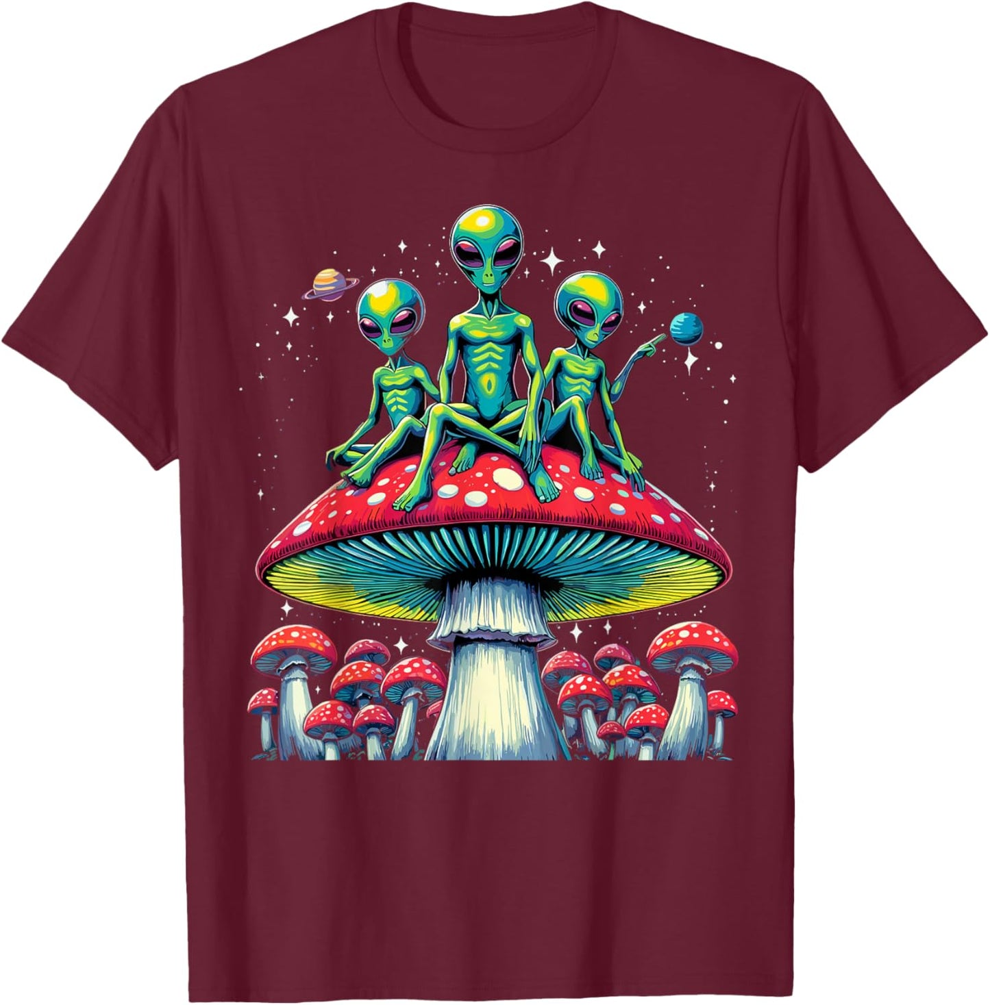 Trippy Alien Mushroom - Funny Psychedelic Shroom T-Shirt - T-Shirt | Maroon