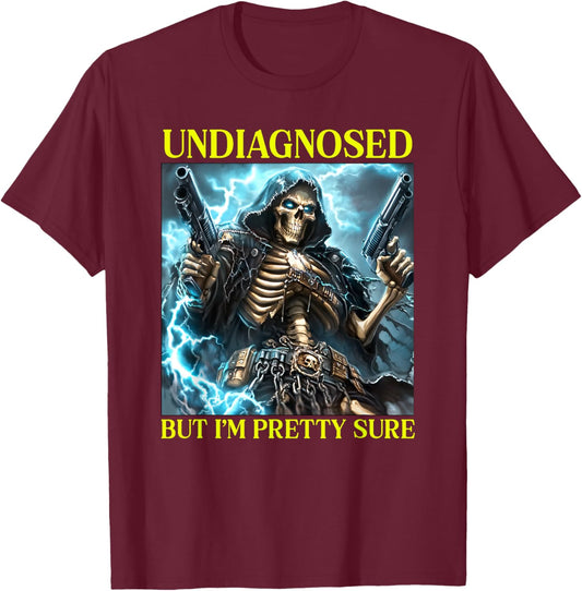Badass Skeleton Undiagnosed Autism Brainrot T-Shirt - T-Shirt | Maroon