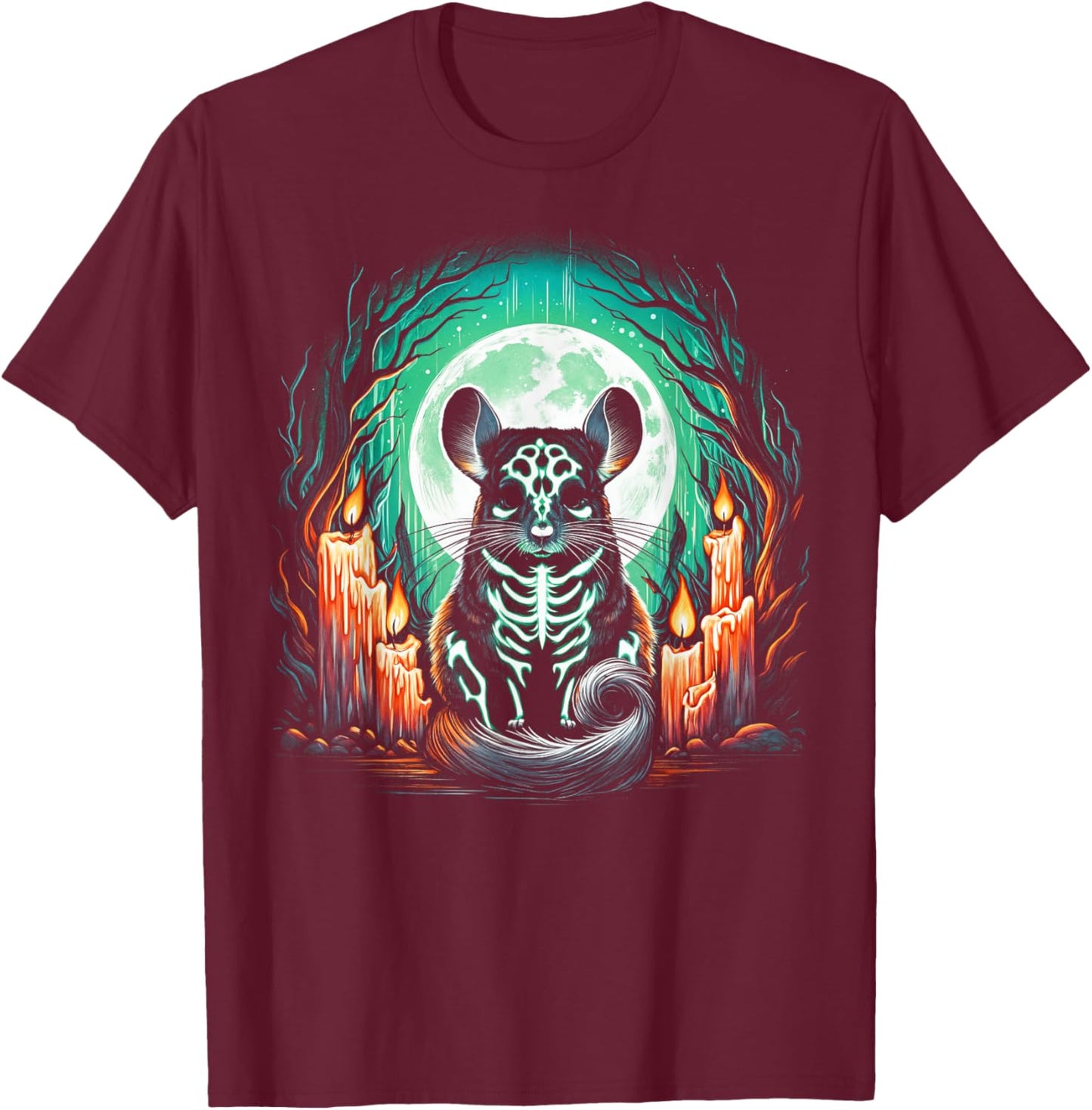 Cool Chinchilla Skeleton Halloween Christmas Birthday T-Shirt - T-Shirt | Maroon
