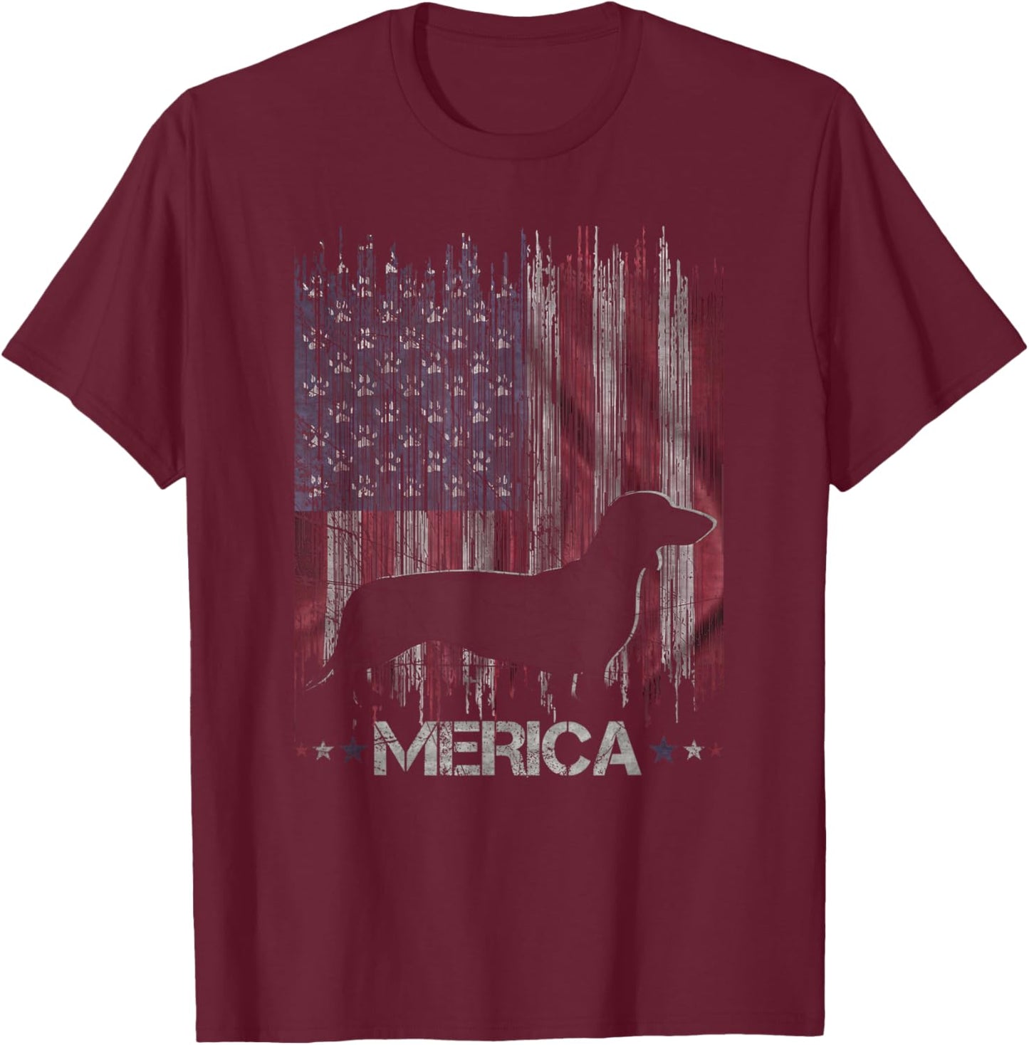 Vintage Dachshund Dog, Merica Weiner Dog USA Flag T-Shirt - T-Shirt | Maroon