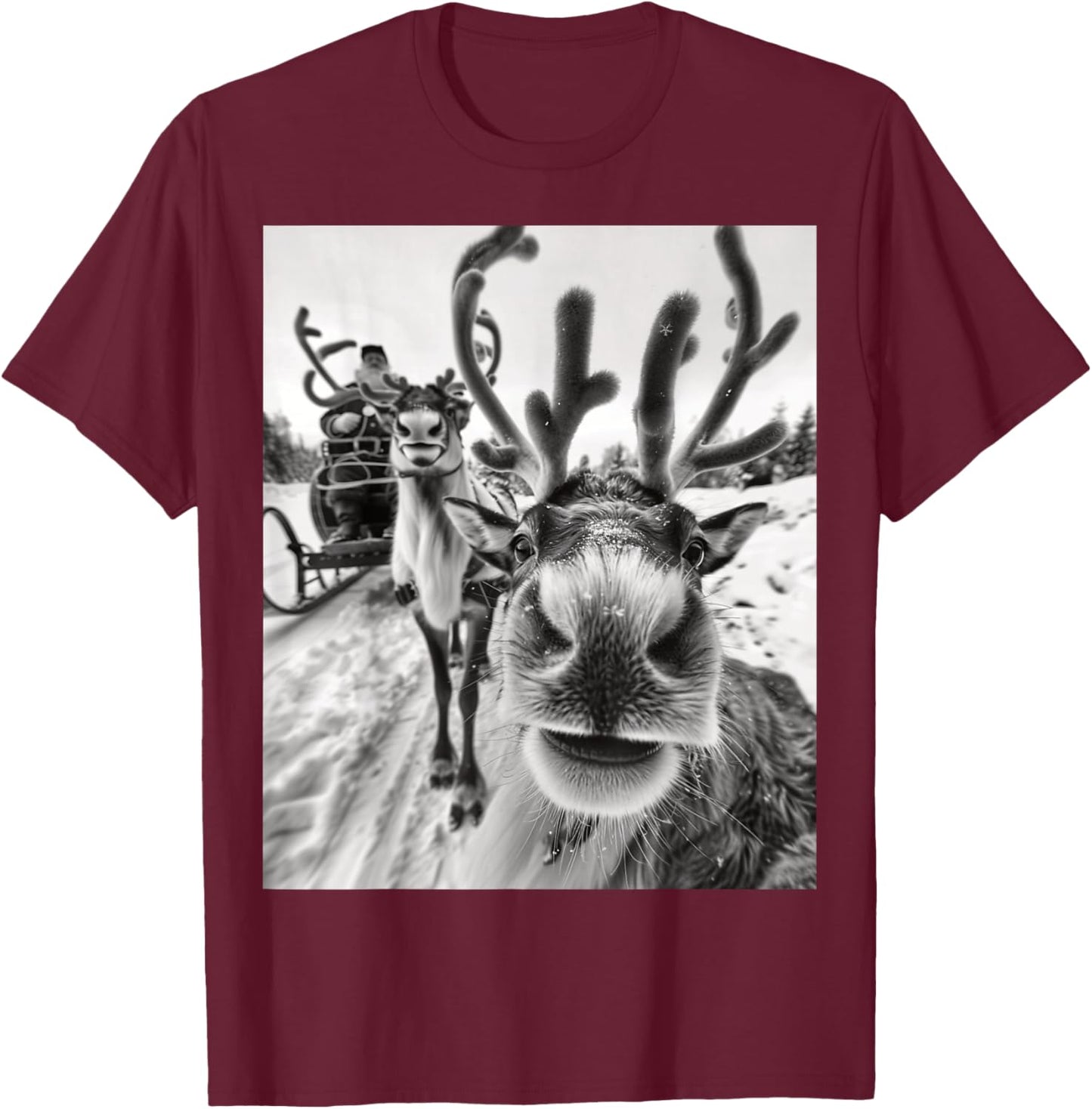 Funny Reindeer Selfie Christmas T-Shirt - T-Shirt | Maroon