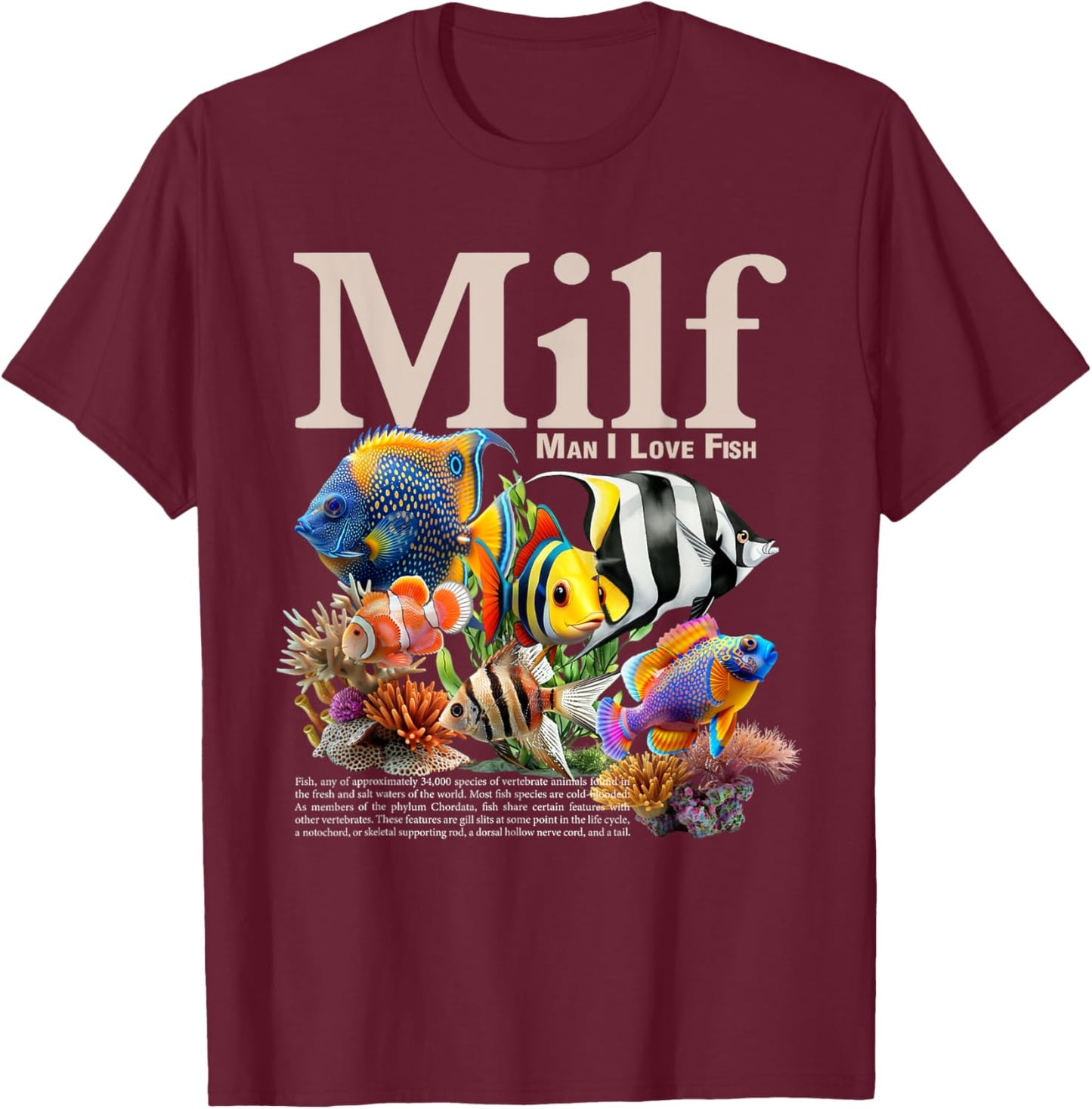 MILF Man I Love Fish Funny Fishing Fisherman Humor Nature T-Shirt - T-Shirt | Maroon