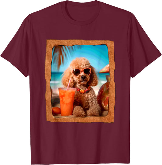 Poodle Chill Vibes Tropical Paradise T-Shirt - T-Shirt | Maroon
