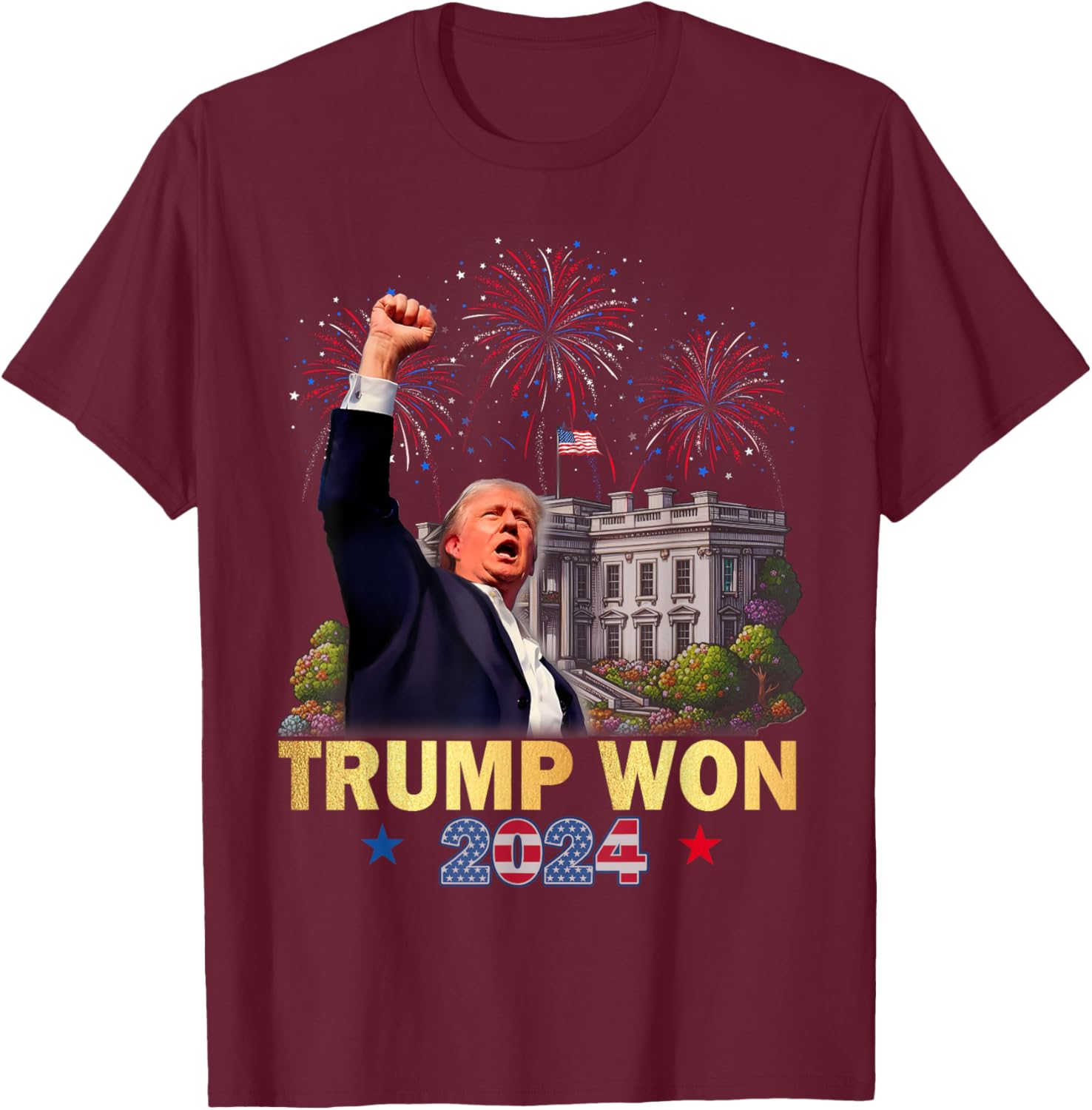 Trump Won 2024 President 47th of White House Donald Trump T-Shirt - T-Shirt | Maroon