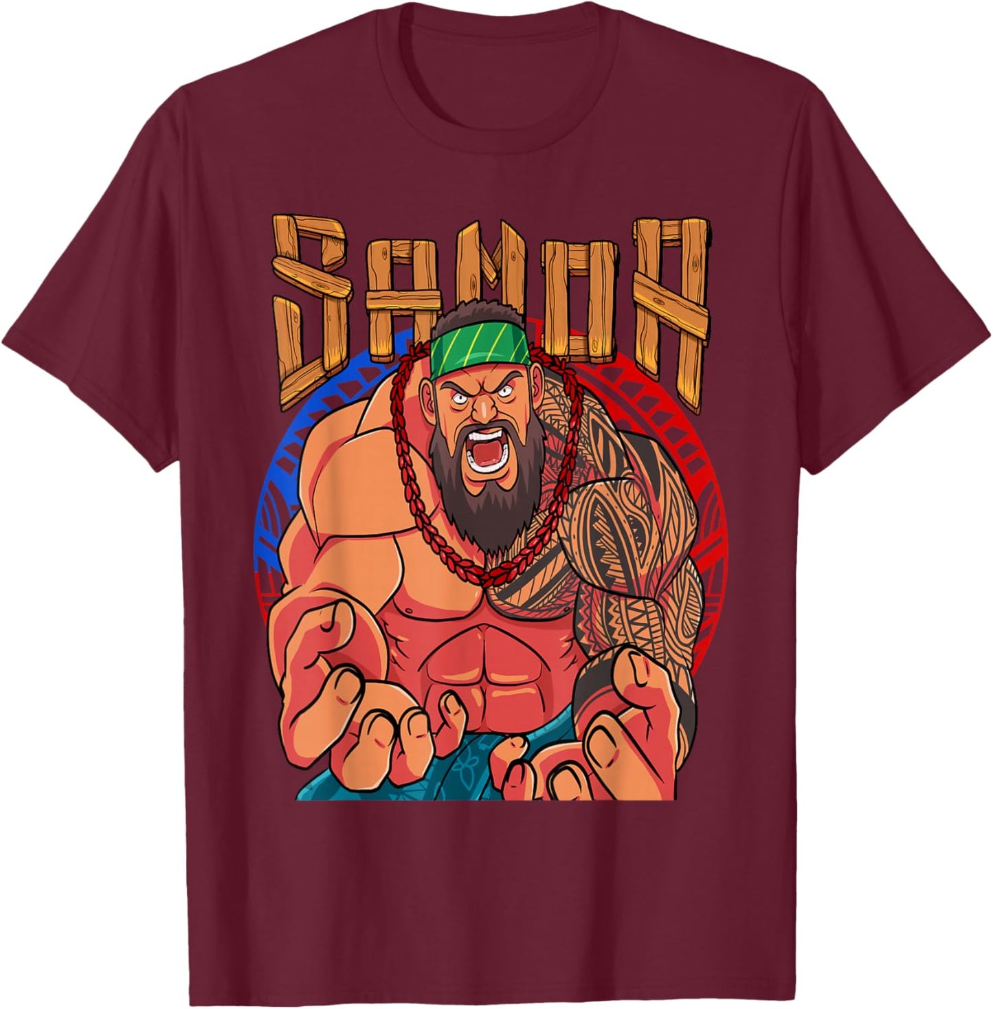 Samoan Pride Polynesian Warrior Samoa Flag T-Shirt - T-Shirt | Maroon