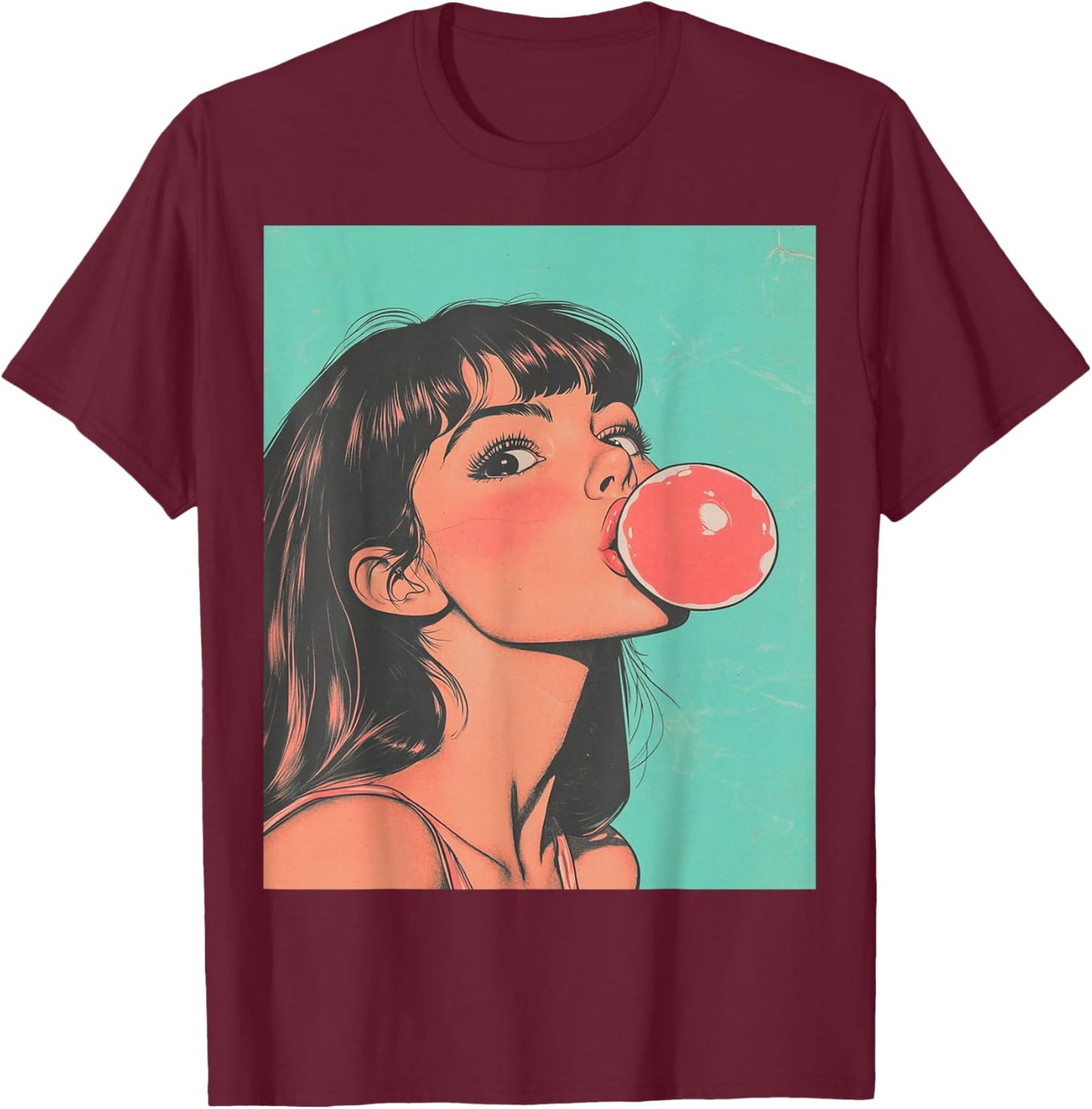 Pop Art Women's Tops Fashion Bubble Gum Pink T-Shirt - T-Shirt | Maroon