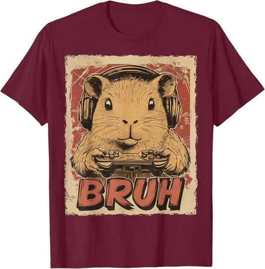 Funny Capybara Bruh Video Games Japanese Anime Manga Kawaii T-Shirt - T-Shirt | Maroon