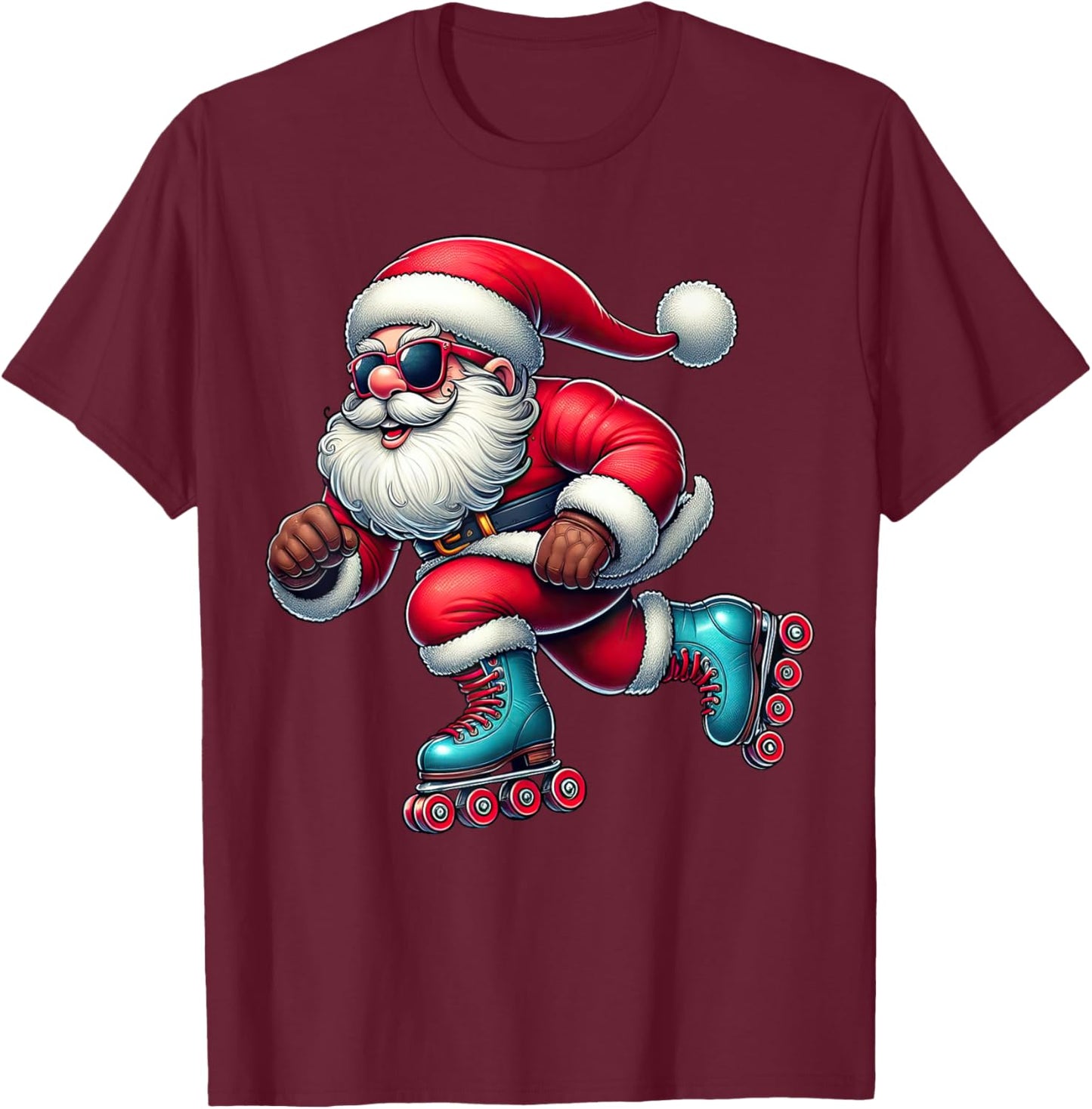 Santa Claus Roller Skating Skater Roller Skates Christmas T-Shirt - T-Shirt | Maroon