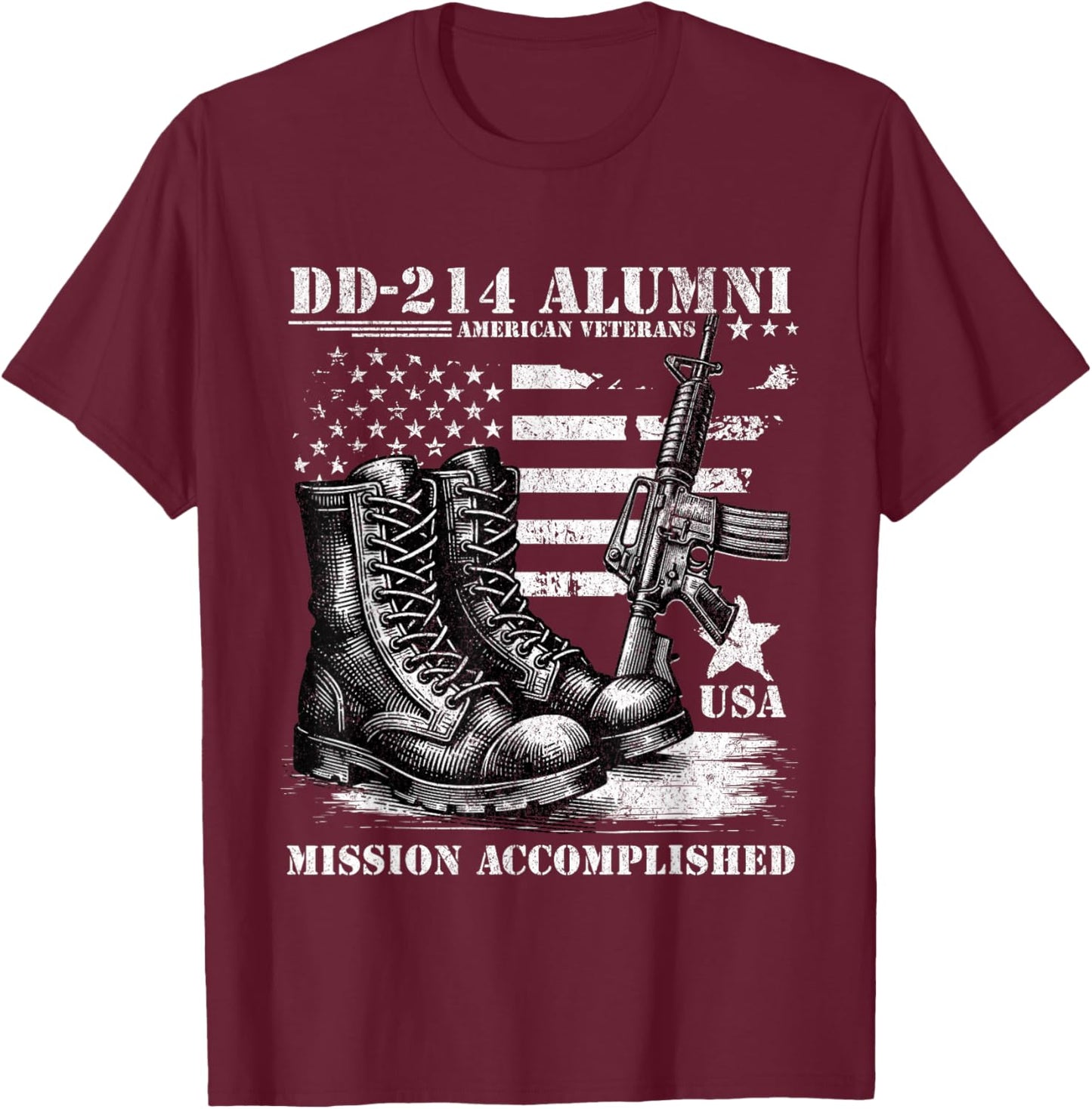 DD 214 Alumni USA Military Veteran American Flag DD-214 T-Shirt - T-Shirt | Maroon
