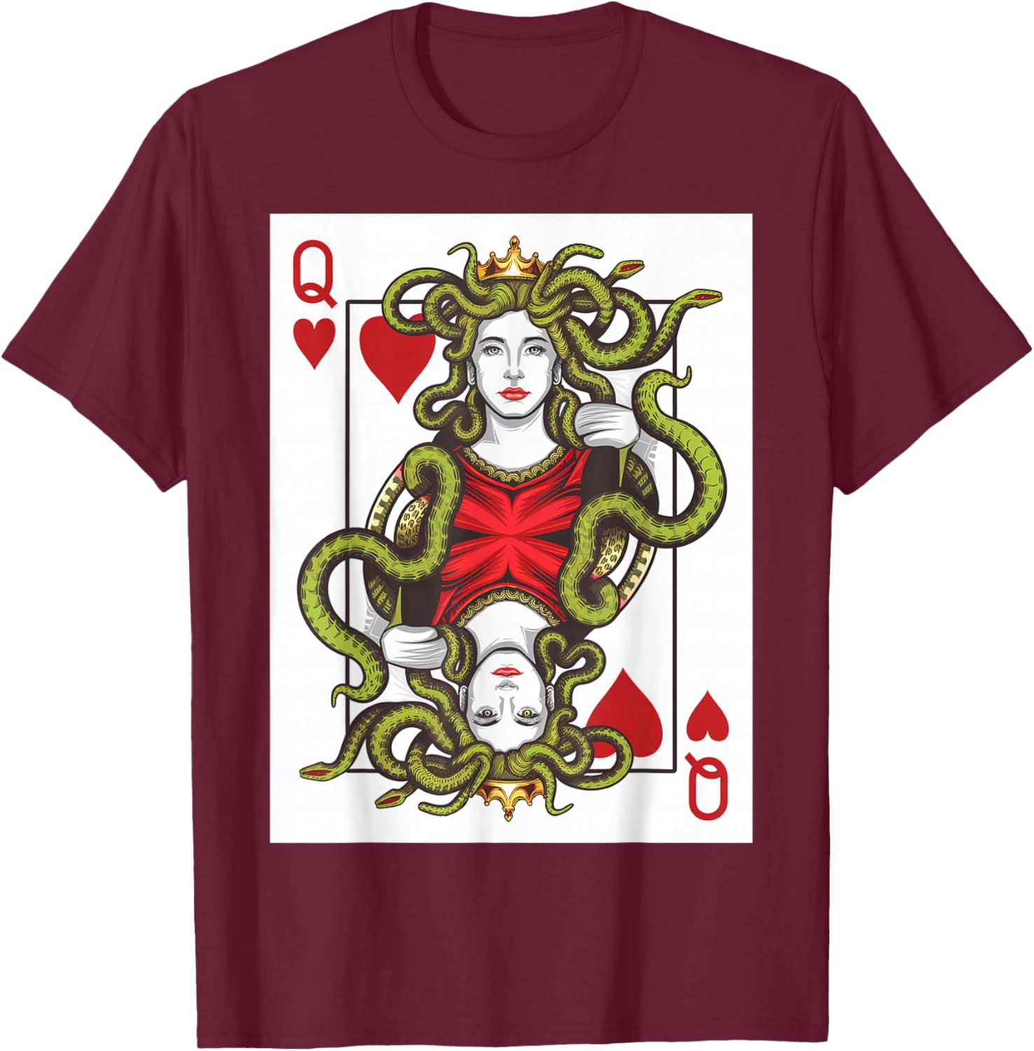 Medusa Queen of Hearts Playing Card Gambling Funny Poker T-Shirt - T-Shirt | Maroon