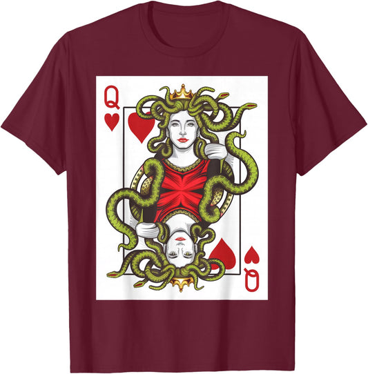 Medusa Queen of Hearts Playing Card Gambling Funny Poker T-Shirt - T-Shirt | Maroon
