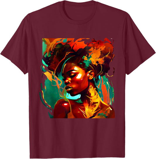 Beautuful Black Art African American Woman Painting T-Shirt - T-Shirt | Maroon