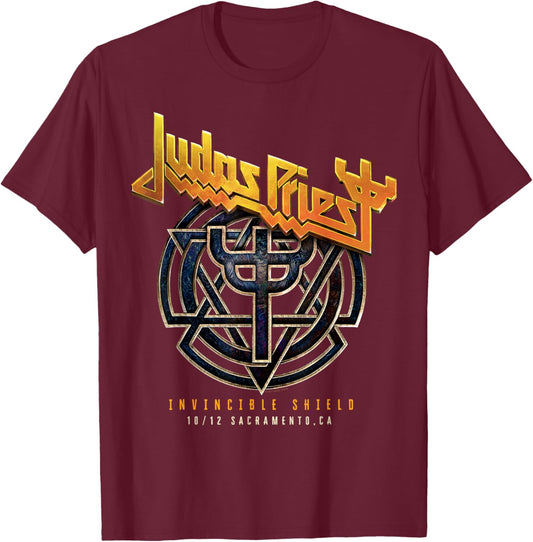 Judas Priest Invincible Shield 2024 Sacramento T-Shirt - T-Shirt | Maroon