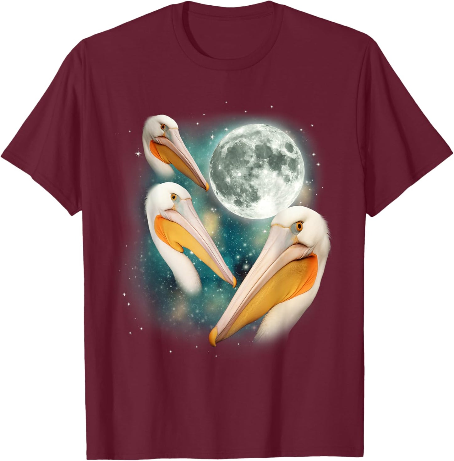 3 Pelican Moon | Three Pelicans 3 Moon Ocean Wildlife Bird T-Shirt - T-Shirt | Maroon