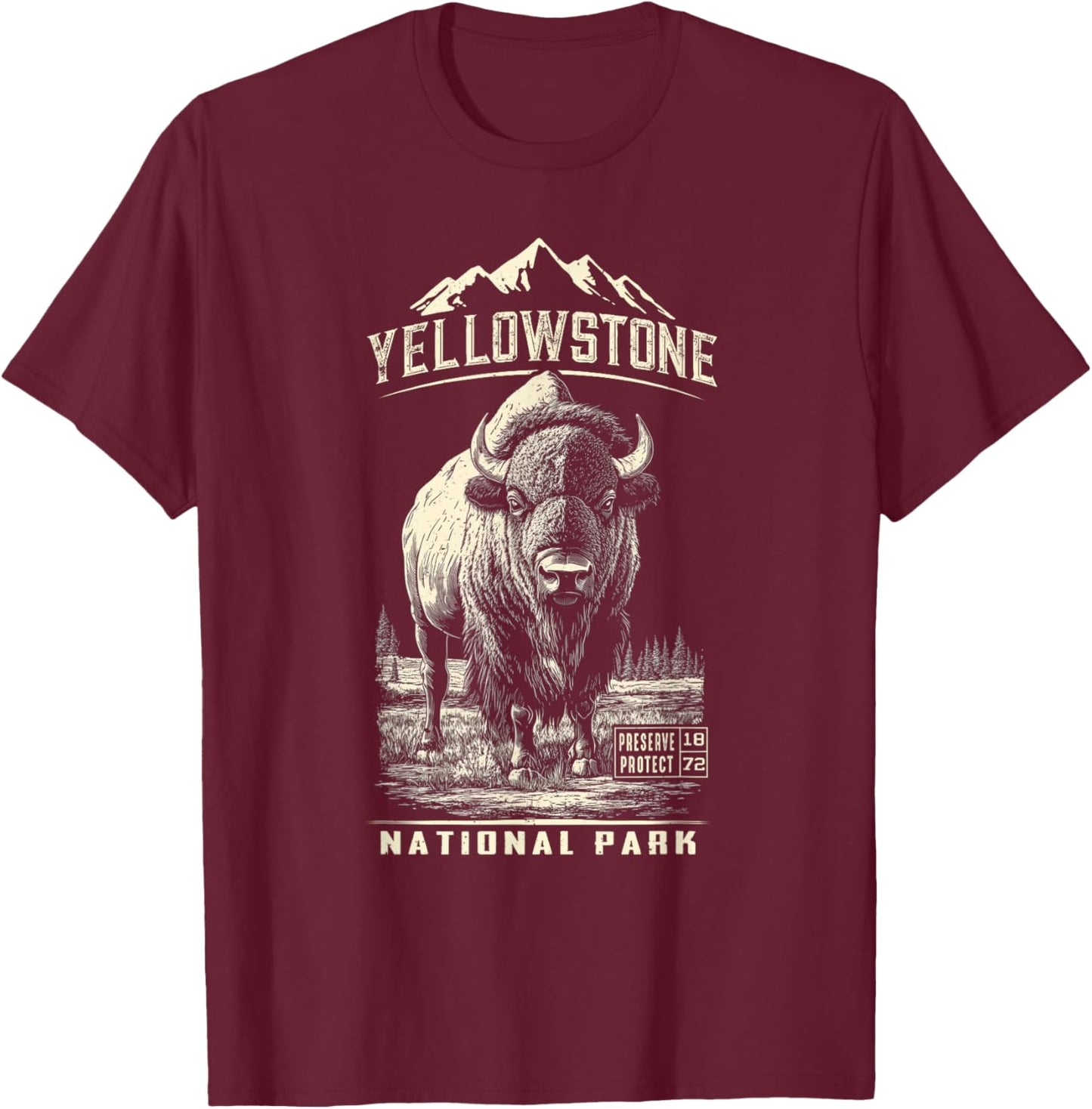 Buffalo American Bison Yellowstone National Park T-Shirt - T-Shirt | Maroon