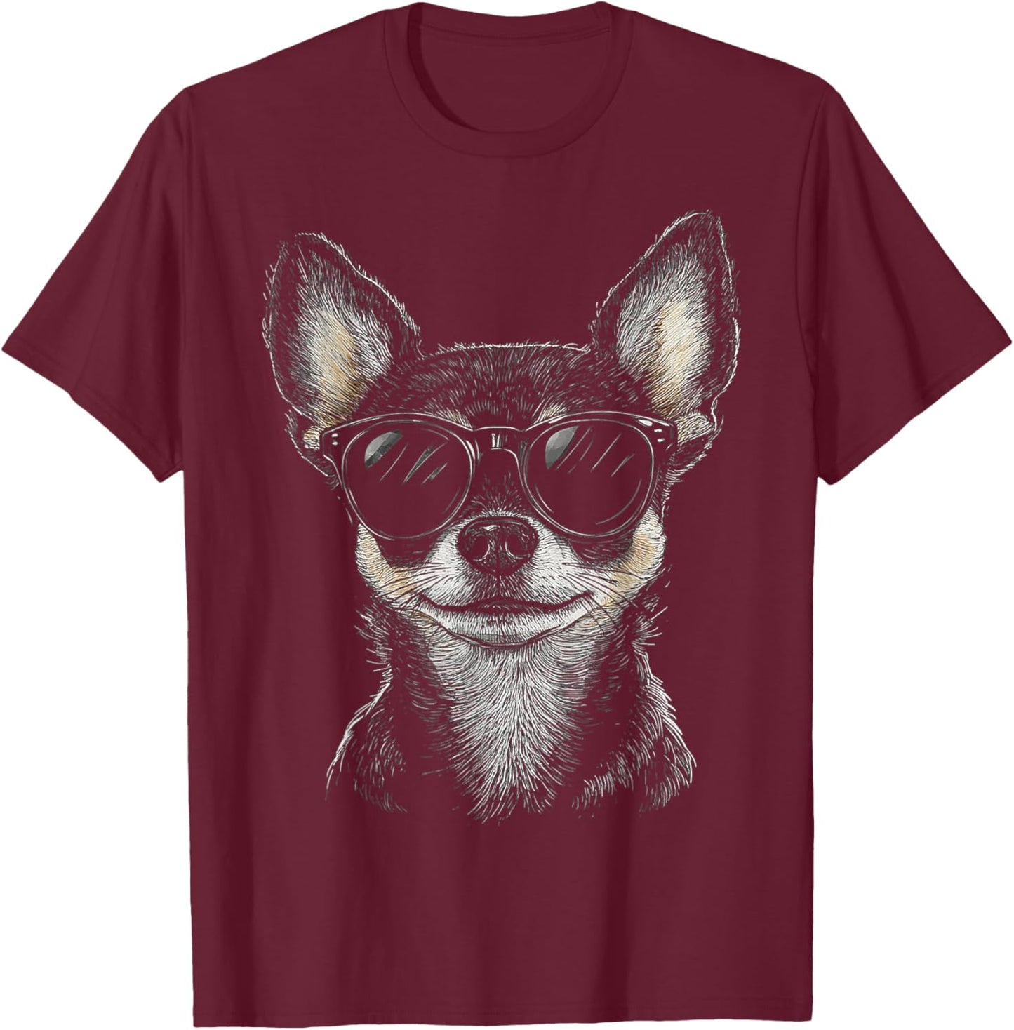 Chihuahua Dog Motif Pet Art Sunglasses Chihuahua T-Shirt - T-Shirt | Maroon