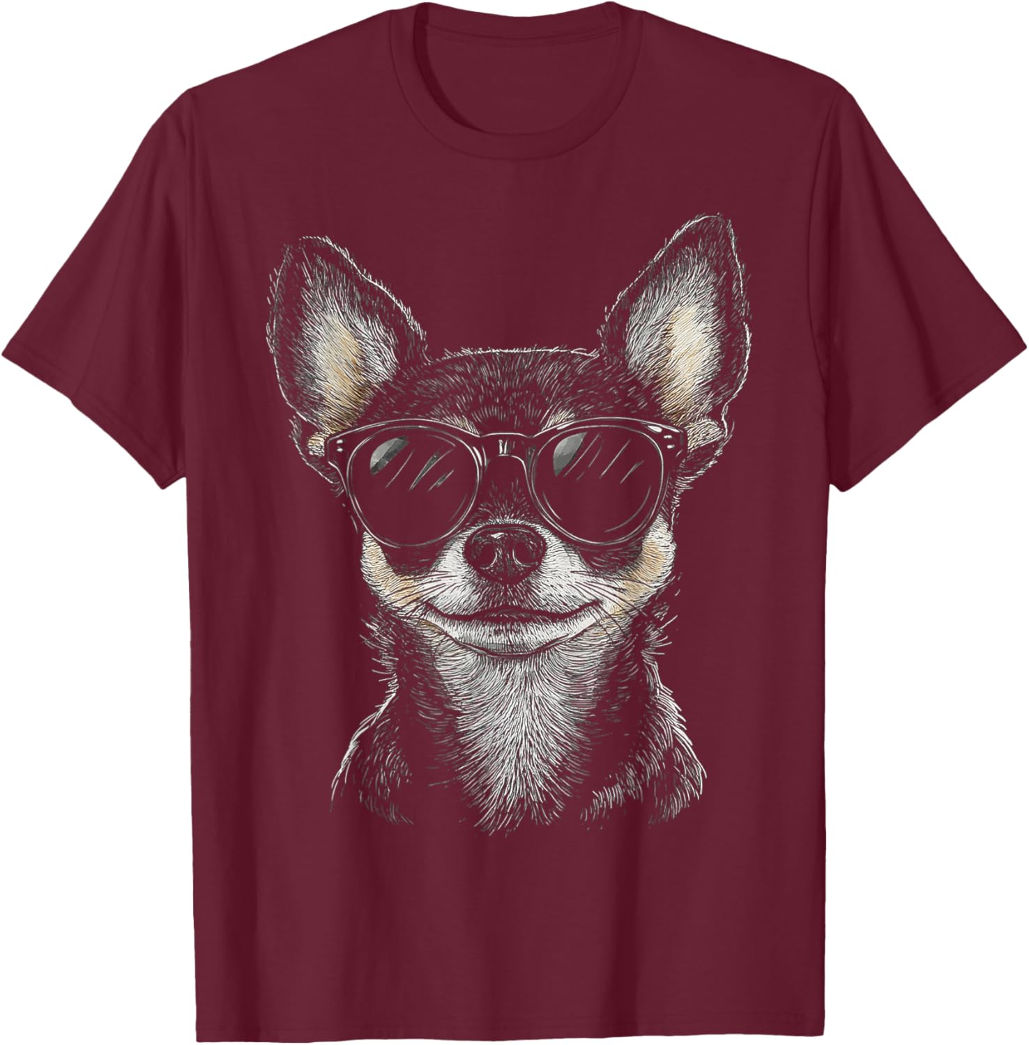Chihuahua Dog Motif Pet Art Sunglasses Chihuahua T-Shirt - T-Shirt | Maroon