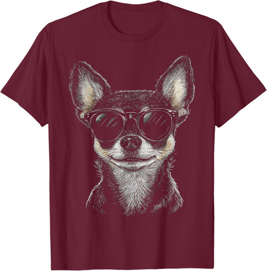 Chihuahua Dog Motif Pet Art Sunglasses Chihuahua T-Shirt - T-Shirt | Maroon