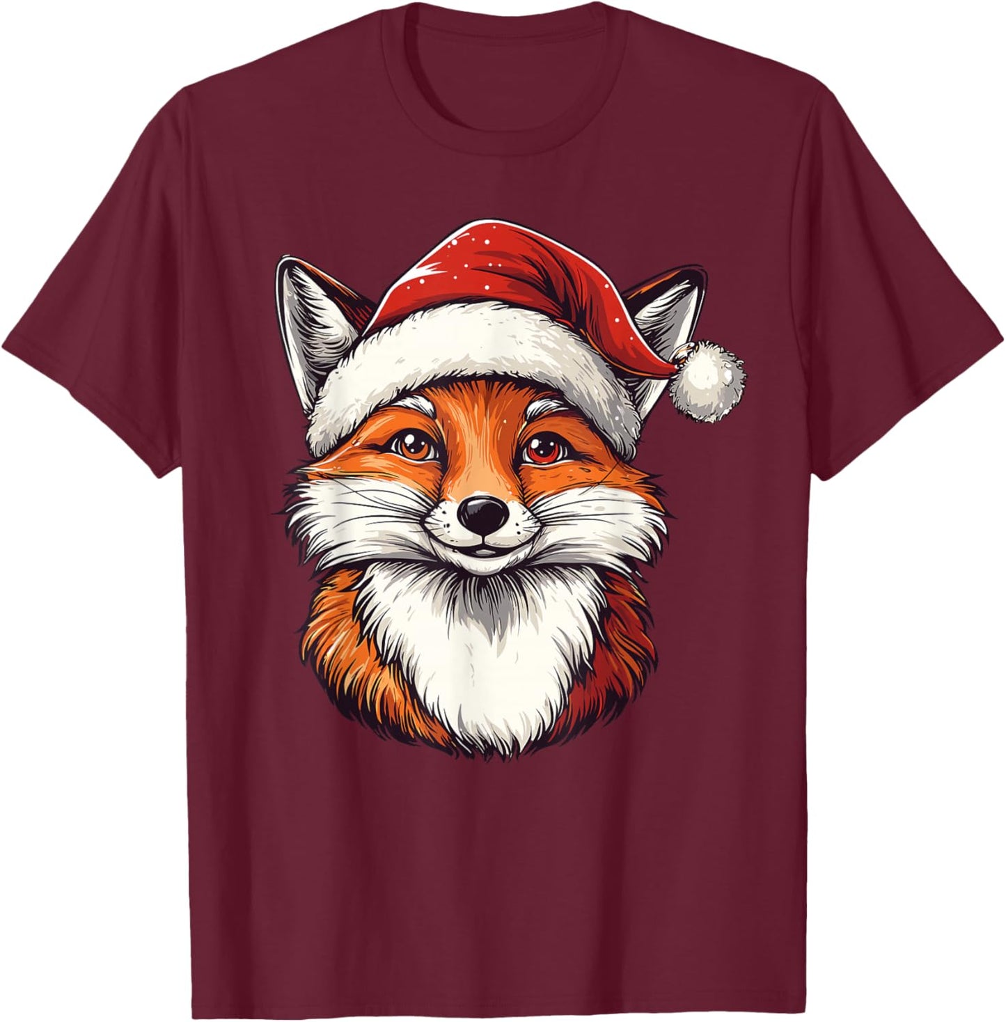 Fox Santa Hat Xmas Christmas Fox Lover Pajama Men Women Kids T-Shirt - T-Shirt | Maroon