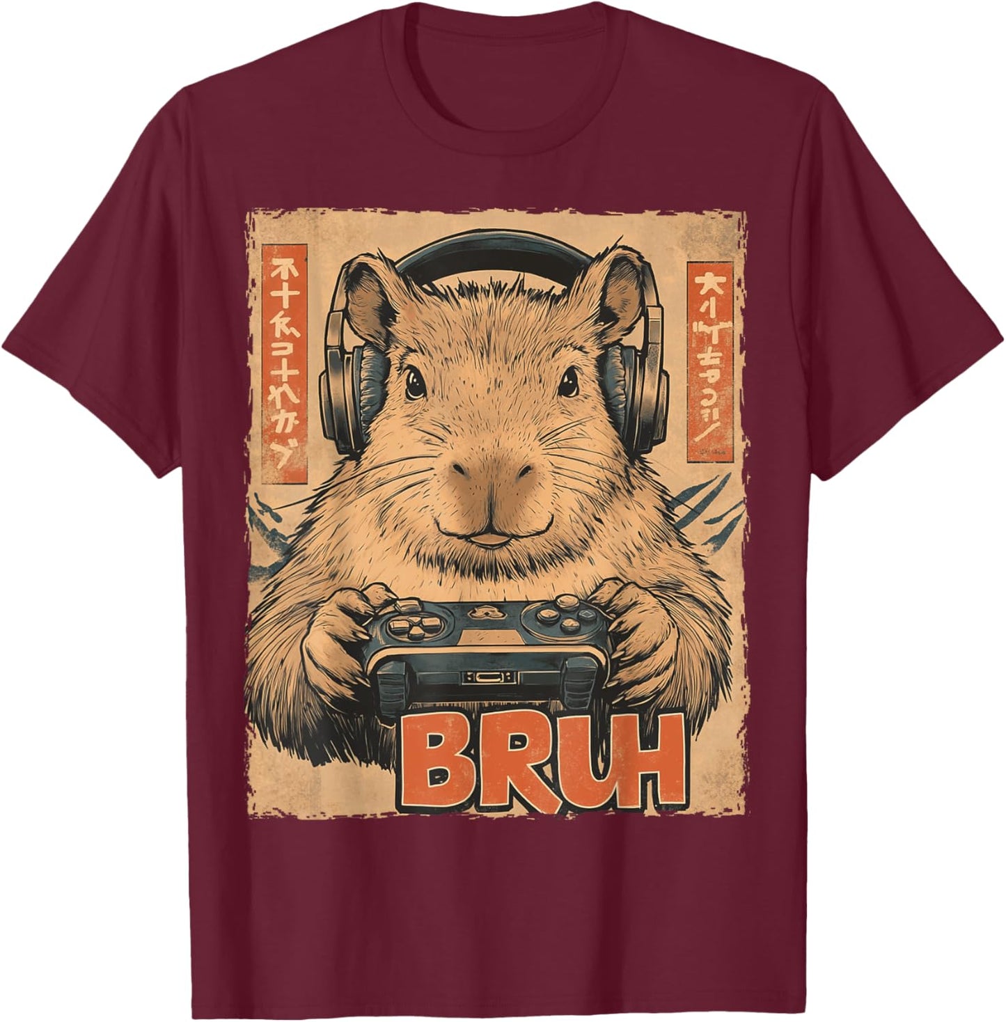 Funny Capybara Bruh Video Games Japanese Anime Manga Kawaii T-Shirt - T-Shirt | Maroon