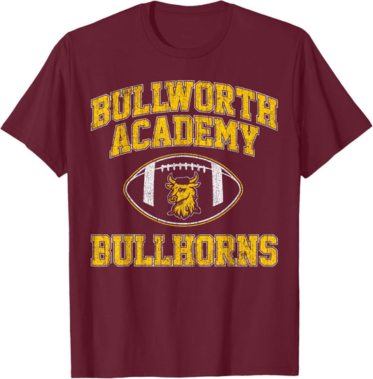 Vintage Bullworth Academy Bullhorns Football T-Shirt - T-Shirt | Maroon