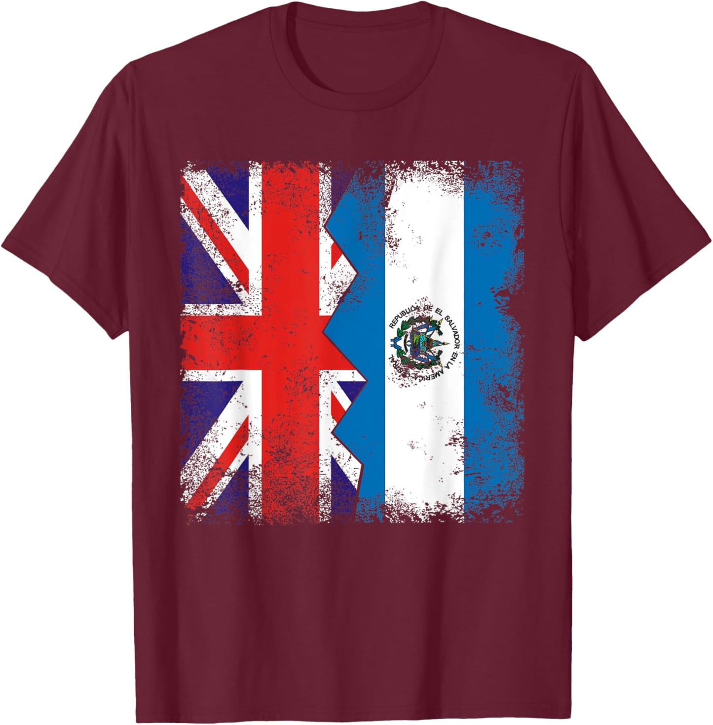 Salvadorian Roots | Half British Flags | UK El Salvador T-Shirt - T-Shirt | Maroon